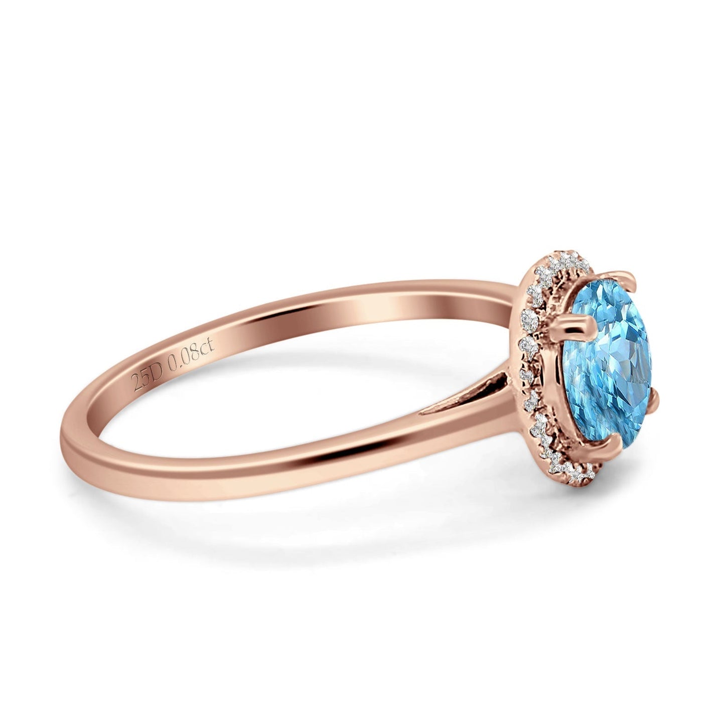 Round Natural Blue Topaz Halo Solitaire Natural Diamond Ring 10K Rose Gold Wholesale