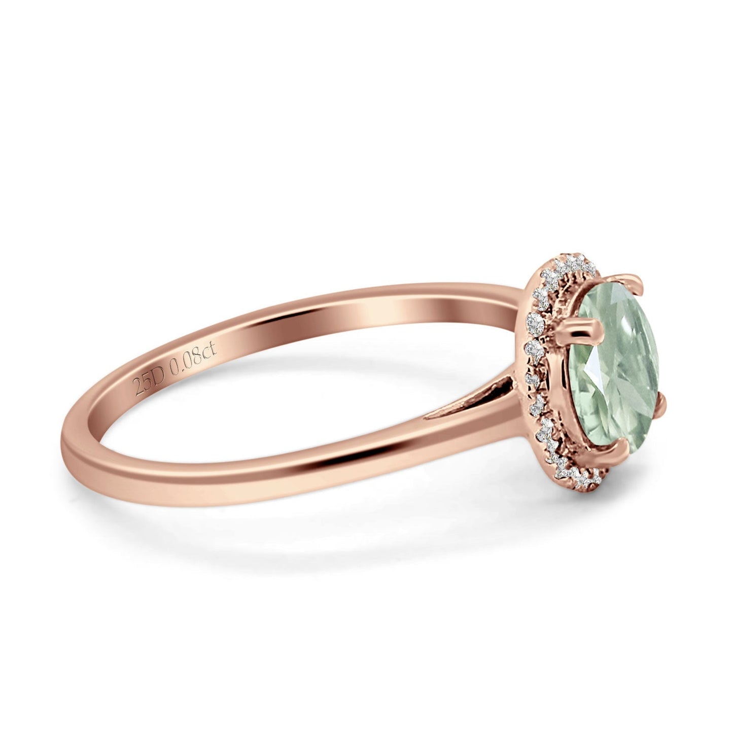 Round Natural Green Amethyst Halo Solitaire Natural Diamond Ring 10K Rose Gold Wholesale