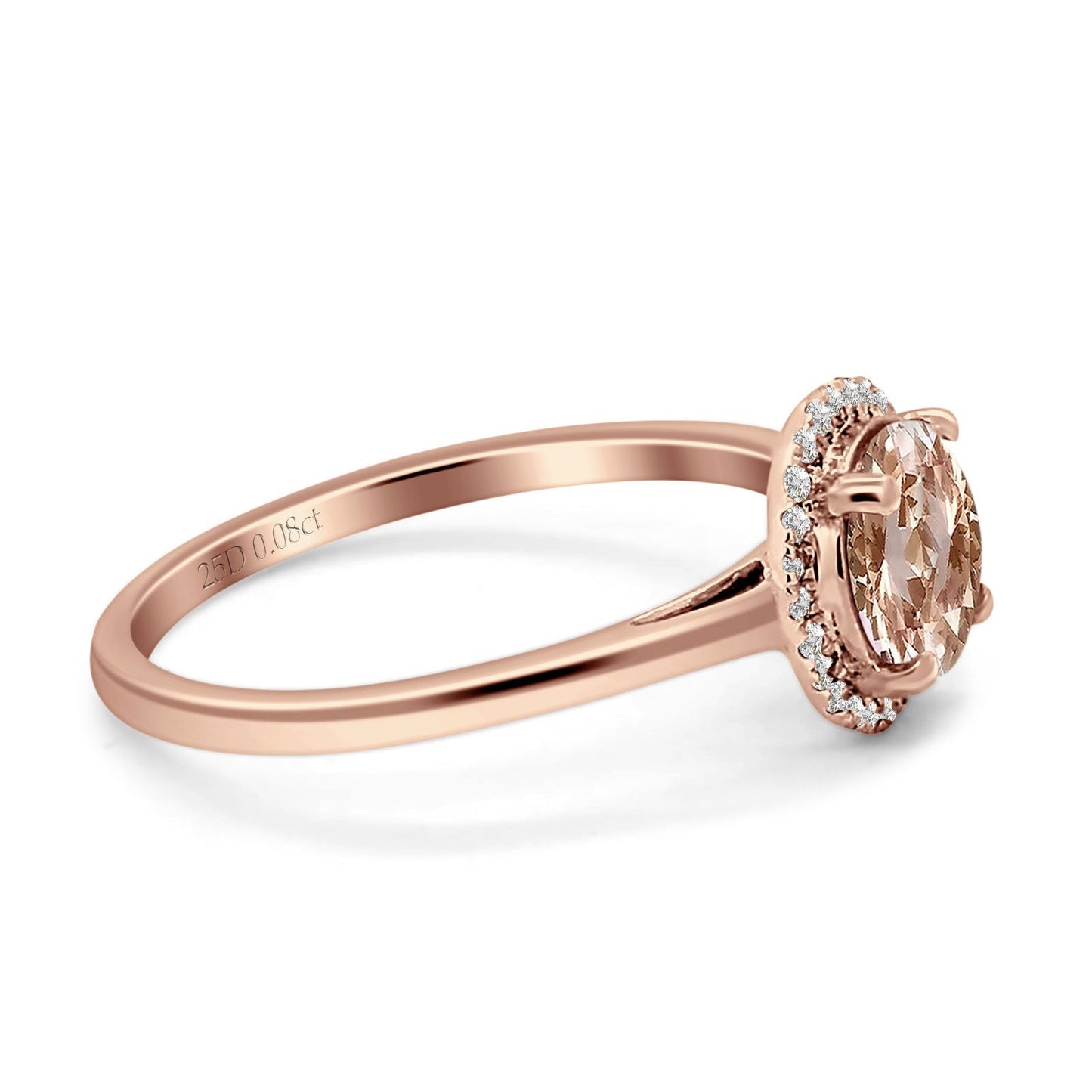 Round Natural Morganite Halo Solitaire Natural Diamond Ring 10K Rose Gold Wholesale