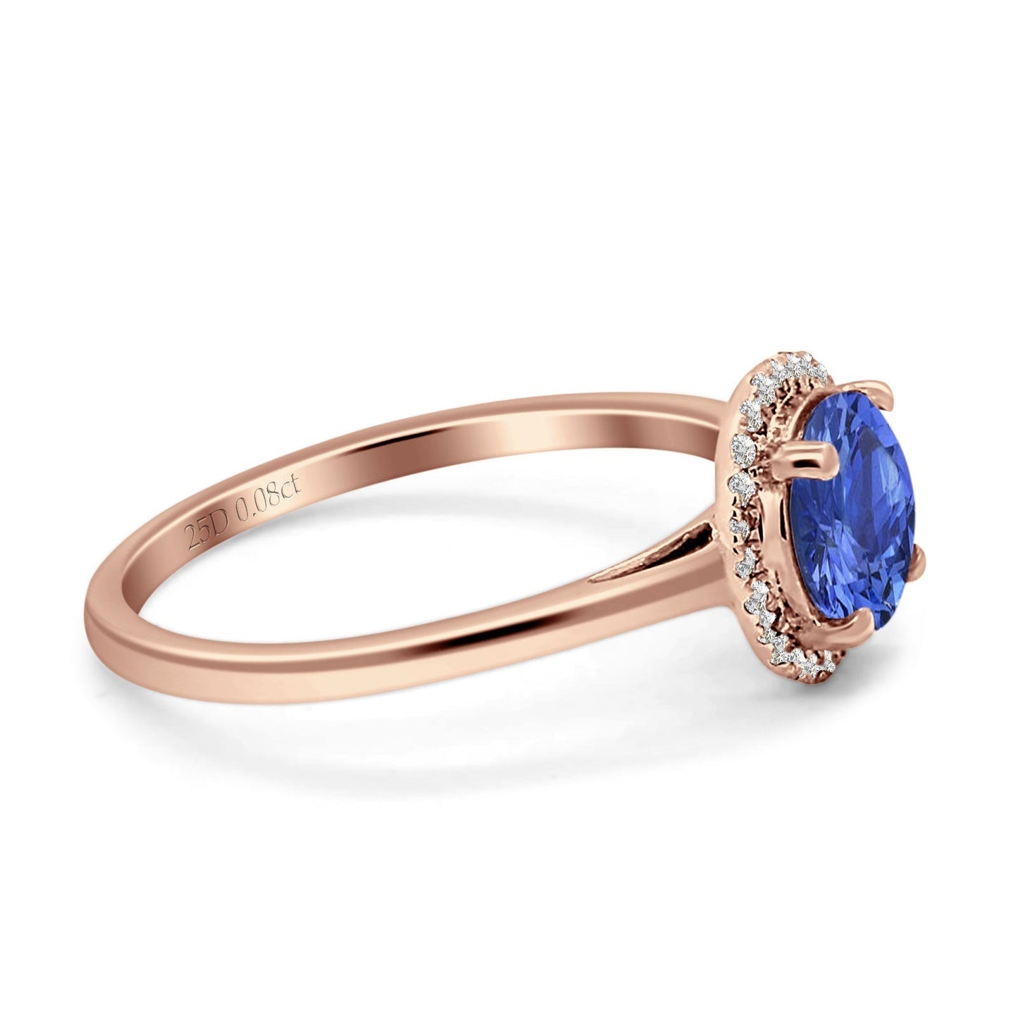 Round Natural Tanzanite Halo Solitaire Natural Diamond Ring 10K Rose Gold Wholesale