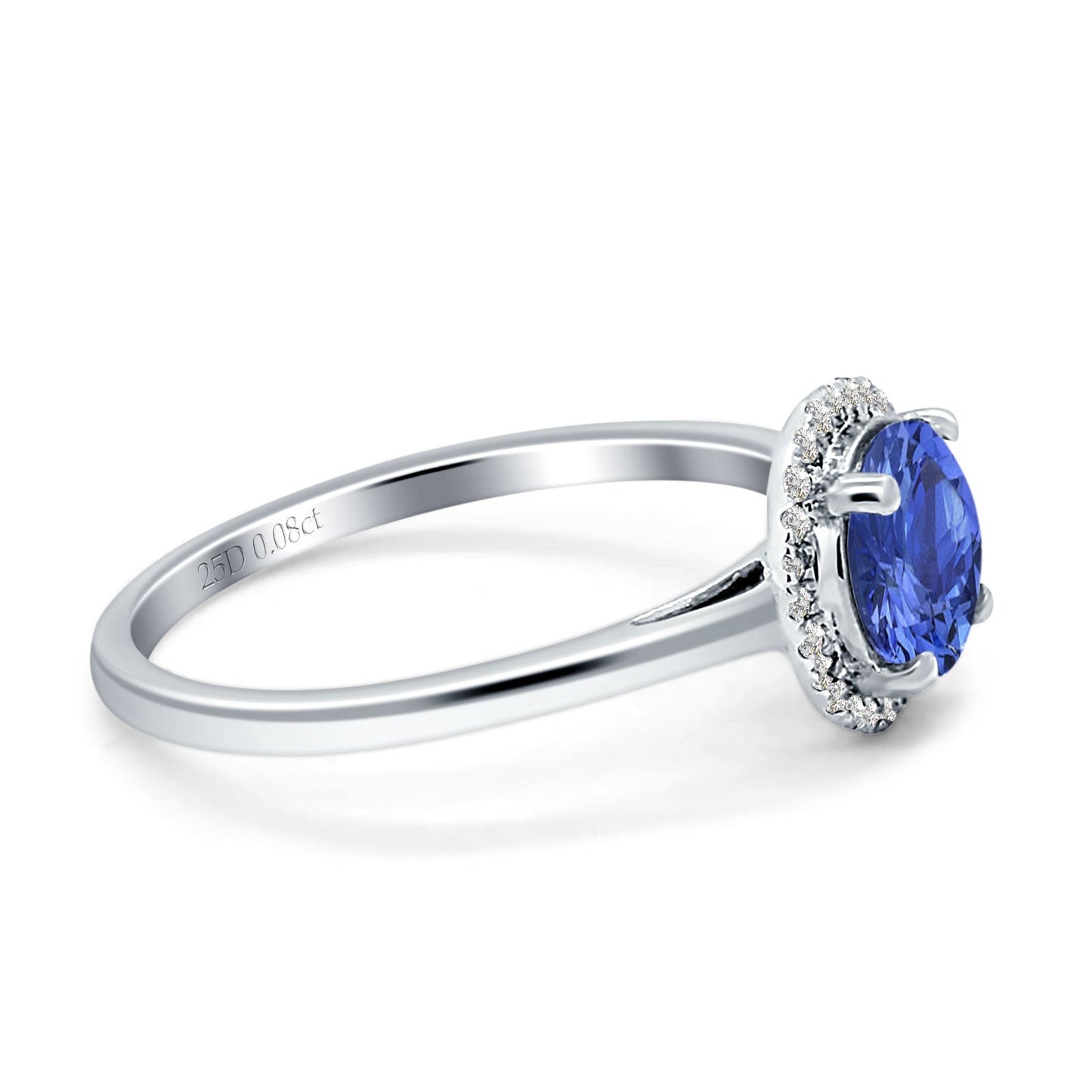 Round Natural Tanzanite Halo Solitaire Natural Diamond Ring 10K White Gold Wholesale