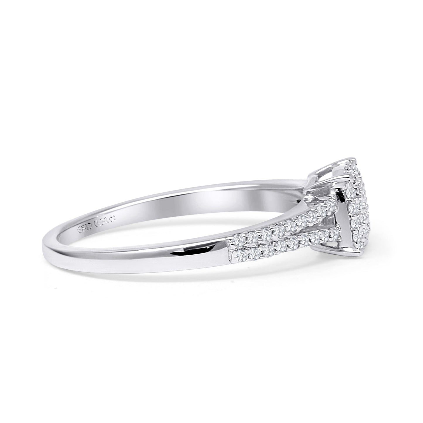 Cushion Diamond Ring Split Shank 10K White Gold 0.31ct Wholesale