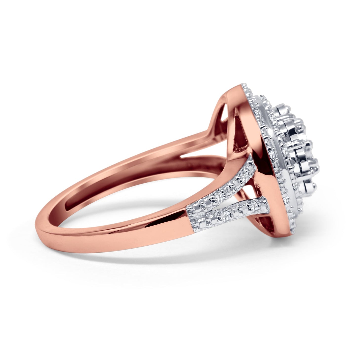 Double Halo Diamond Ring 10K Rose Gold 0.18ct Wholesale