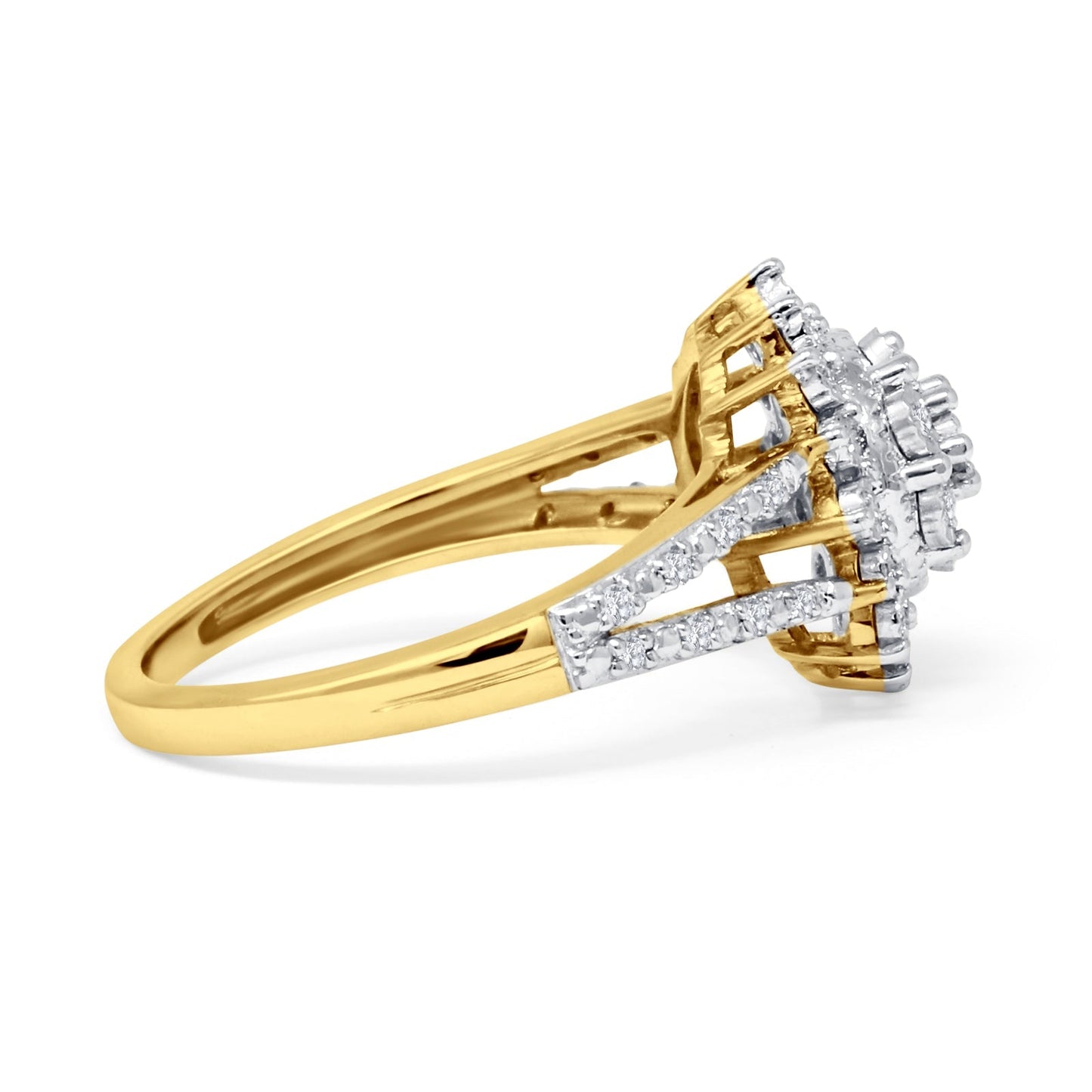 Floral Diamond Ring Split Shank 10K Yellow Gold 0.18ct Wholesale