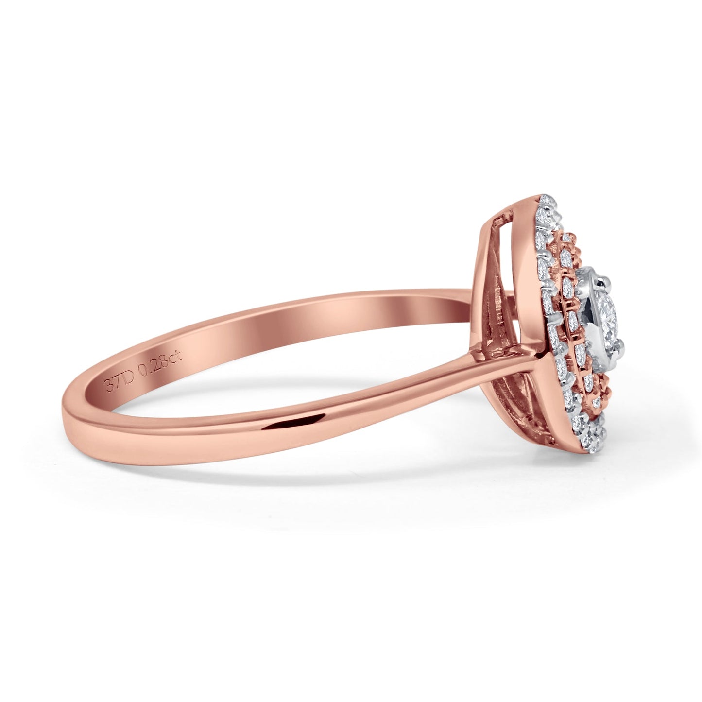 Diamond Halo Ring Milgrain Oval Shape 10K Rose Gold 0.28ct Wholesale