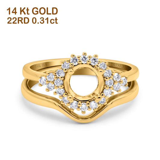 14K Yellow Gold 0.31ct Round Two Piece Halo 7mm G SI Semi Mount Diamond Engagement Wedding Ring Size 6.5