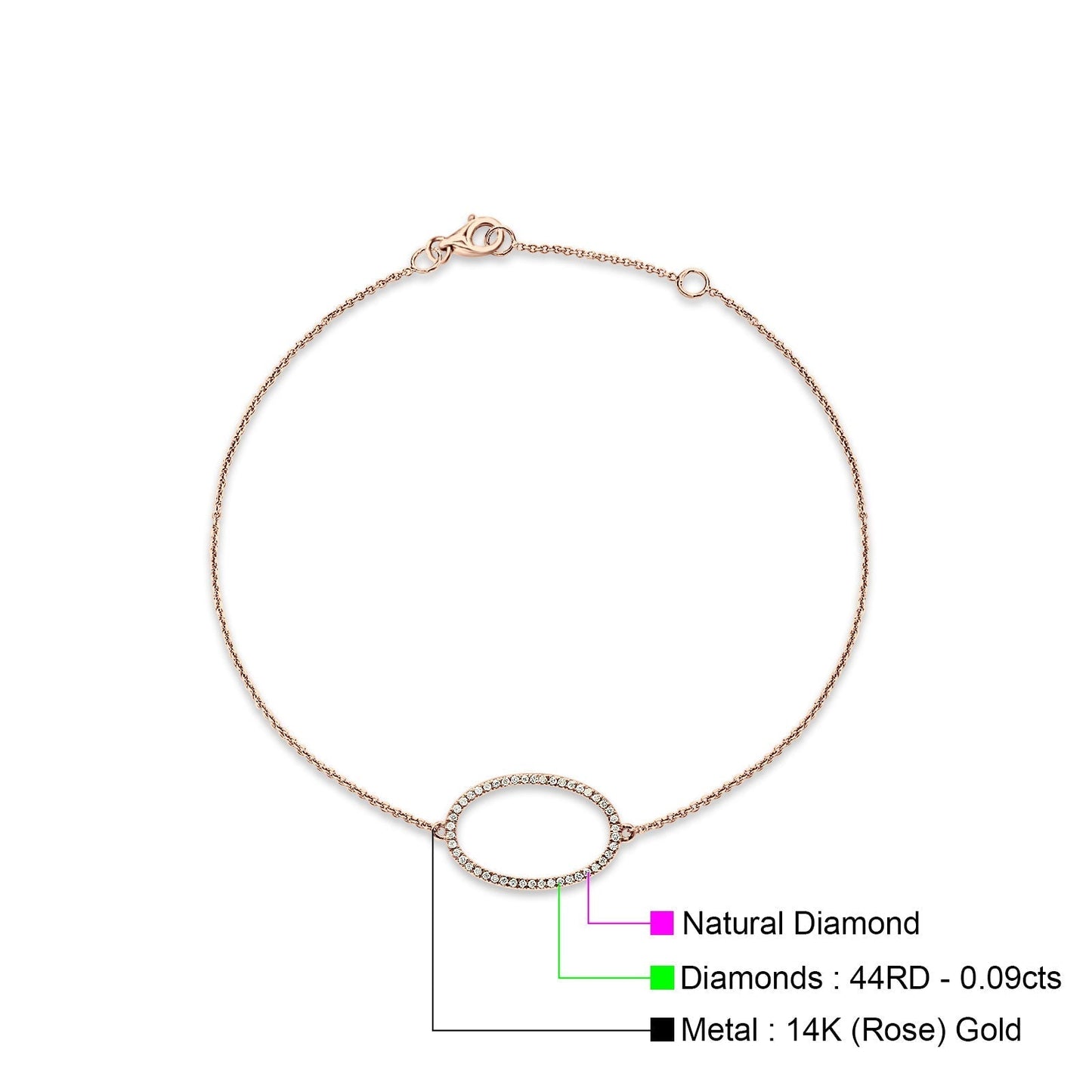 Diamond Trendy Oval Shape Bracelet 14K Rose Gold 0.09ct Wholesale