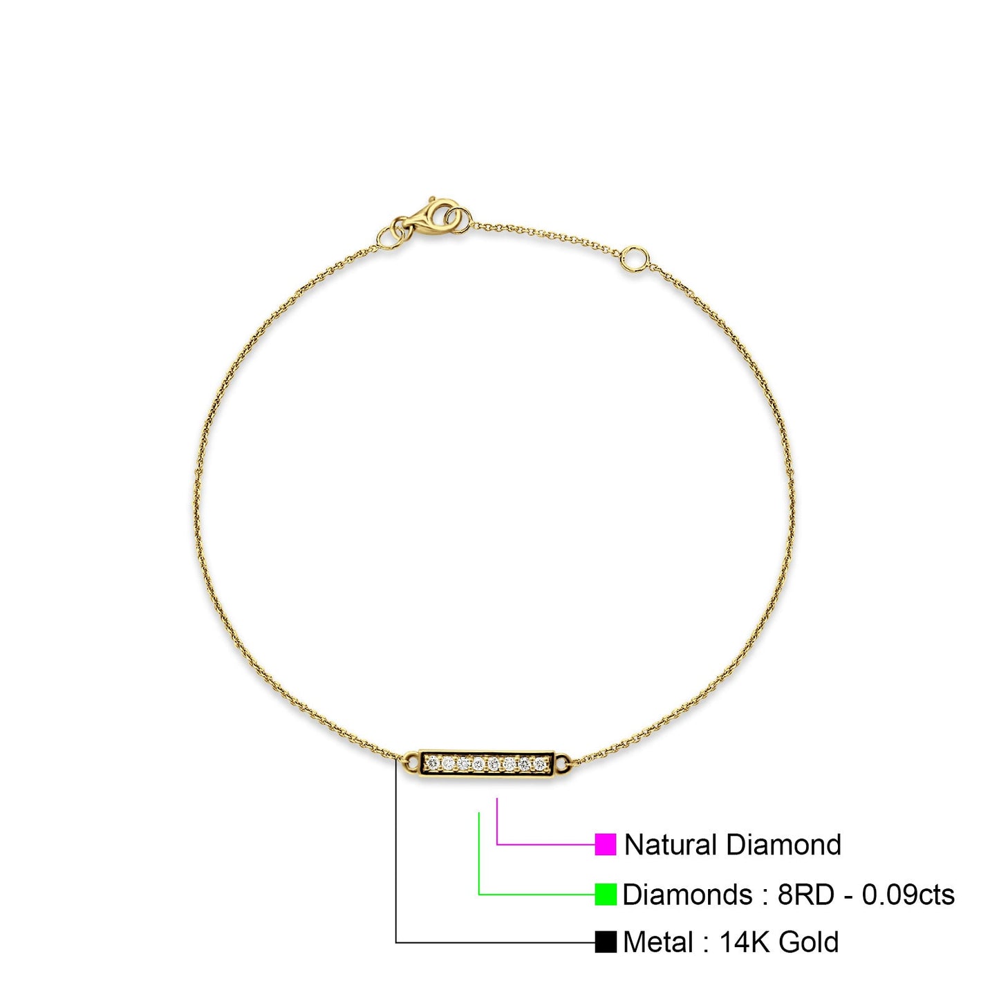 14K Yellow Gold 7" Trendy Round Natural Diamond Bar Bracelet Wholesale