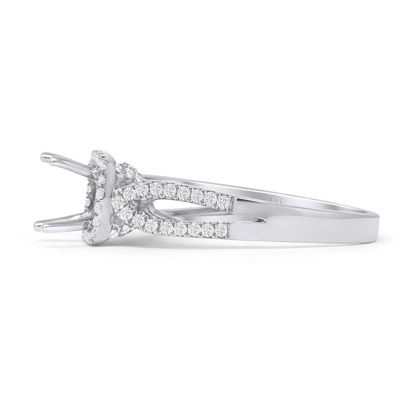 14K White Gold 0.43ct Cushion Halo Split Shank Semi Mount Diamond Ring Wholesale