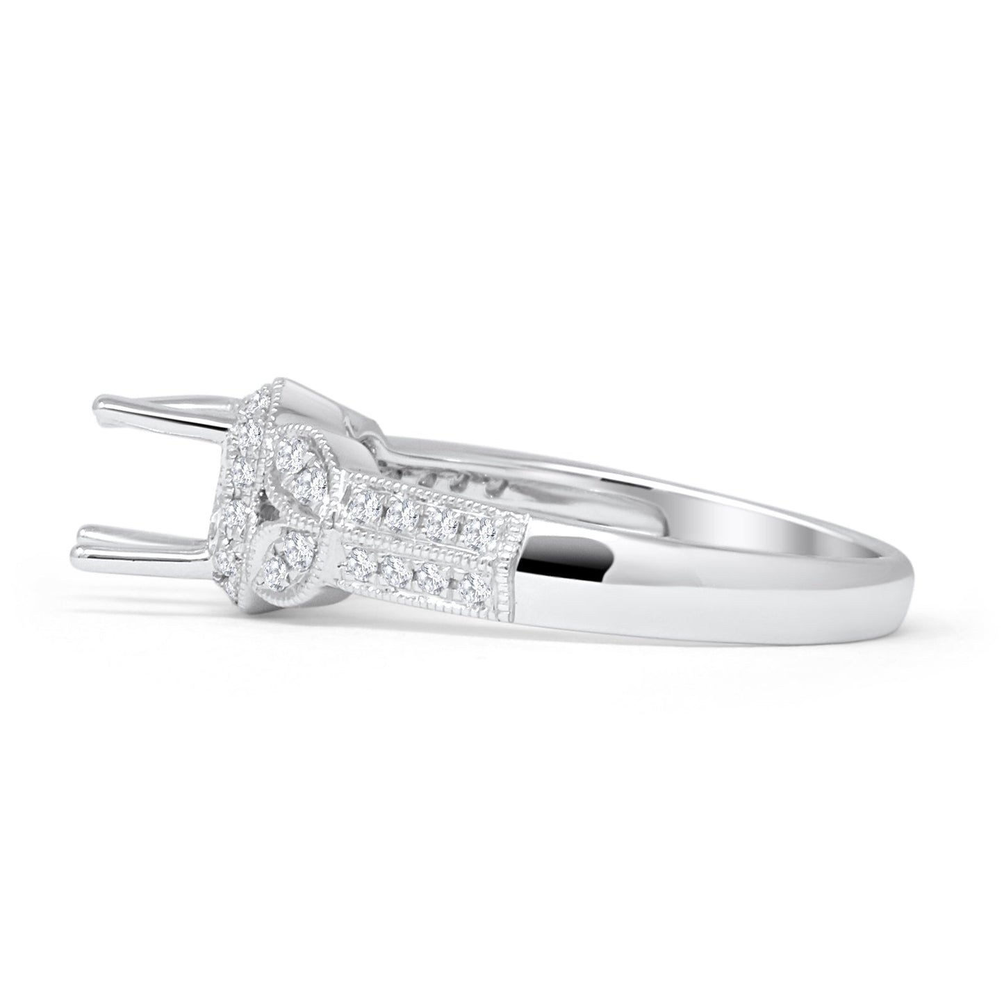 14K White Gold 0.23ct Floral Halo Leaf Semi Mount Diamond Ring Wholesale