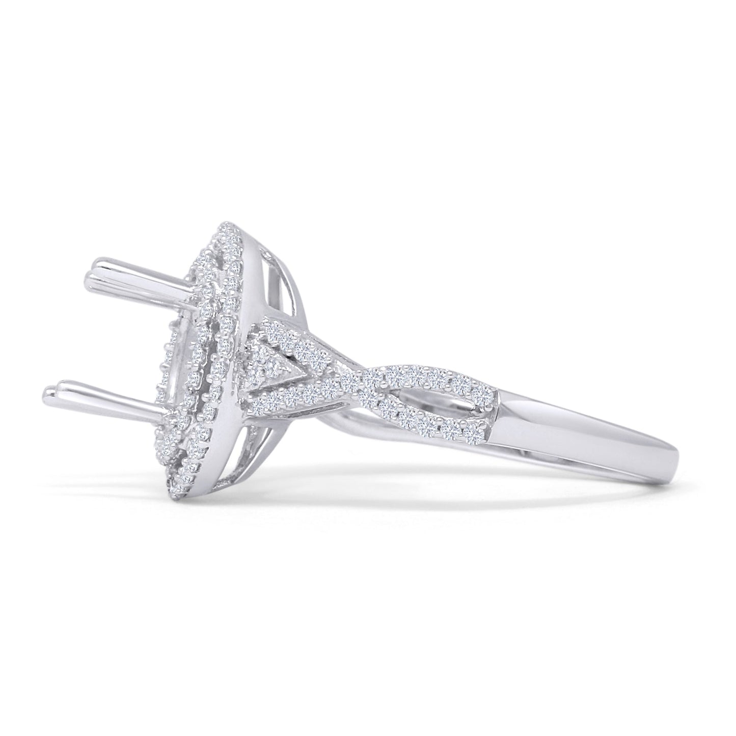 14K White Gold 0.30ct Round Halo Twisted Split Shank Semi Mount Diamond Ring