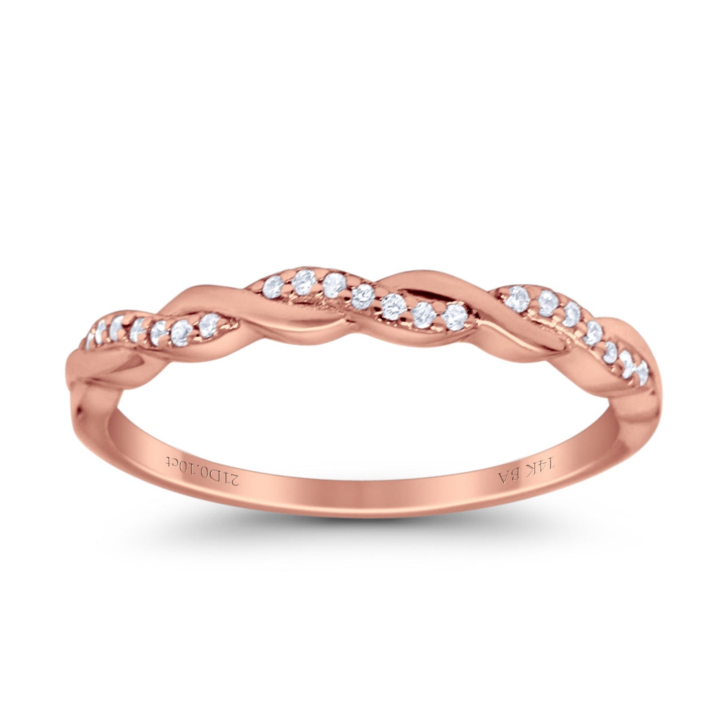 14K Rose Gold 0.10ct Round 3mm G SI Half Eternity Infinity Twisted Band Diamond Engagement Wedding Ring