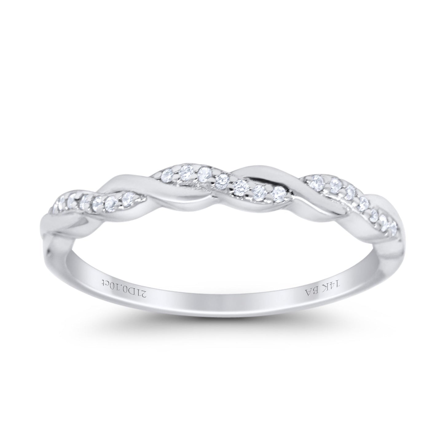 14K White Gold 0.10ct Round 3mm G SI Half Eternity Infinity Twisted Band Diamond Engagement Wedding Ring