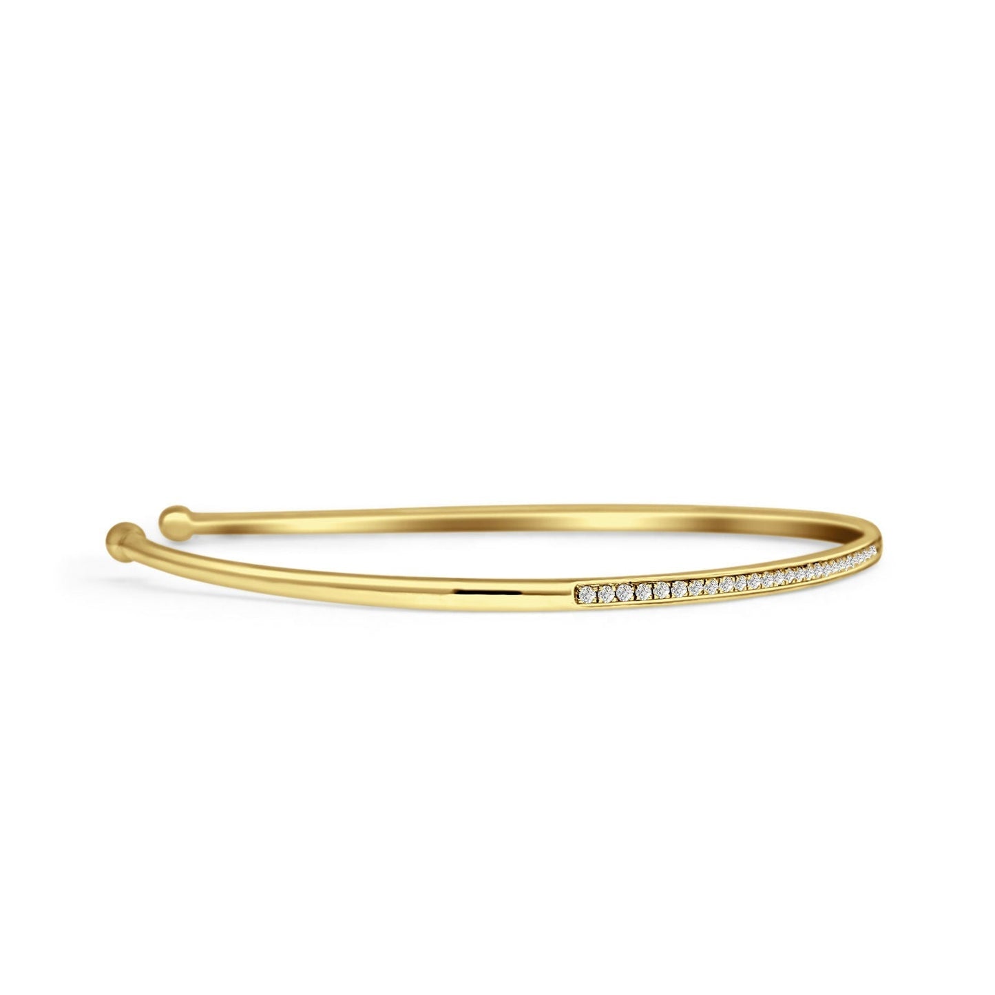 14K Yellow Gold 7 Inch Open Bangle Round Natural Diamond Cuff Bracelet Wholesale