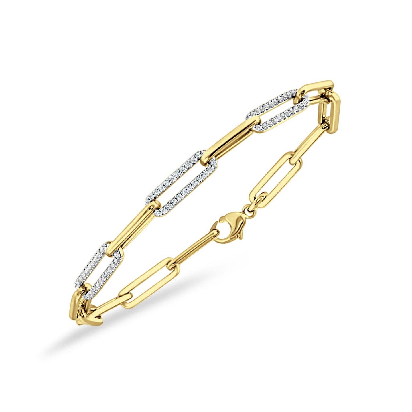 14K Yellow Gold 7 Inch Link Chain Paperclip Bracelet Round Natural Diamond Wholesale