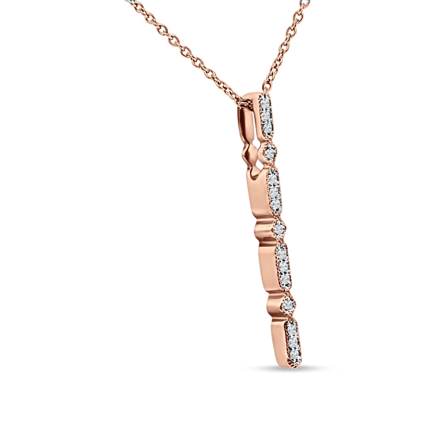 14K Rose Gold 0.08ct Diamond Drop Vertical Bar Pendant Chain Necklace 18" Long Wholesale