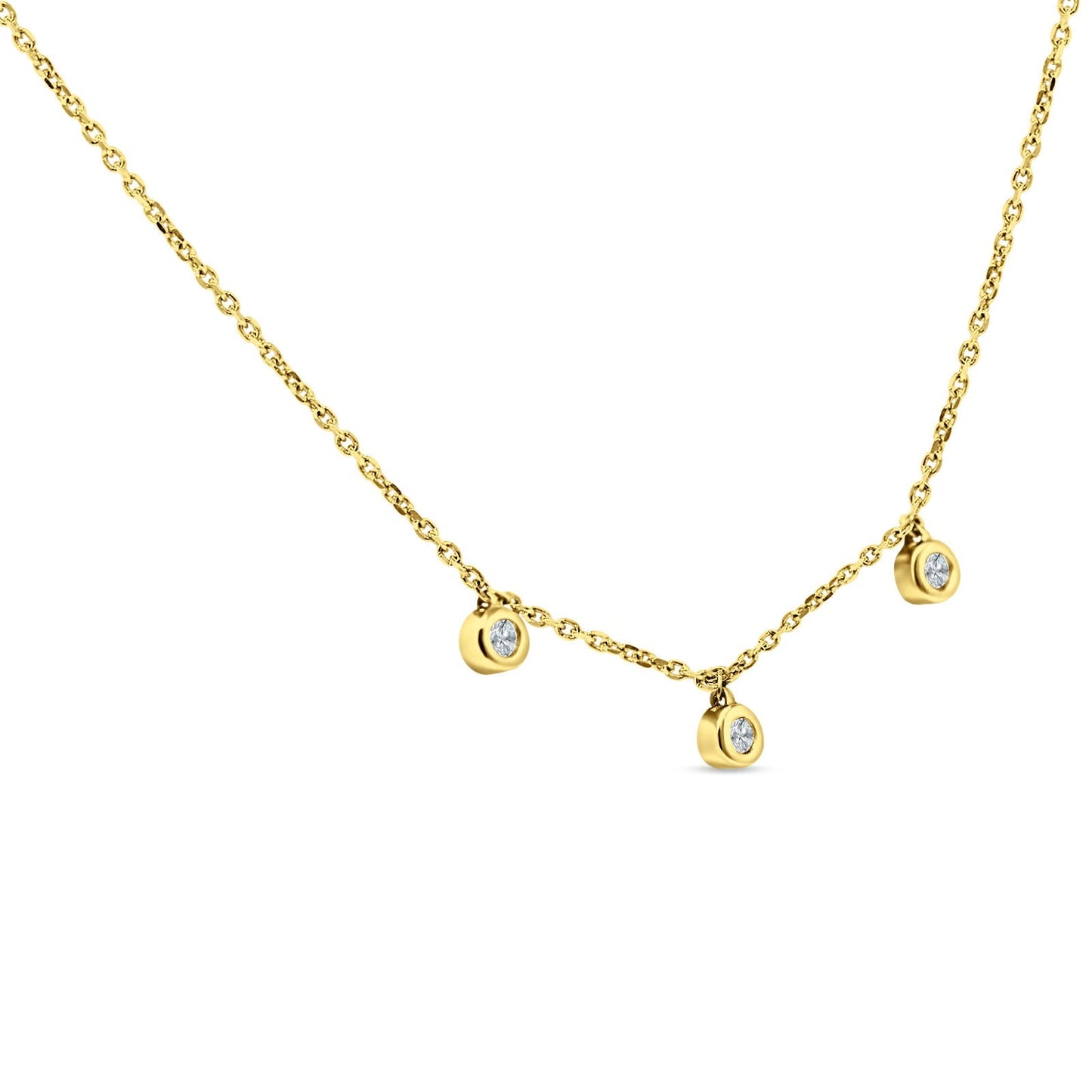 14K Yellow Gold 0.07ct Diamond Bezel Pendant Necklace 18" Long Wholesale