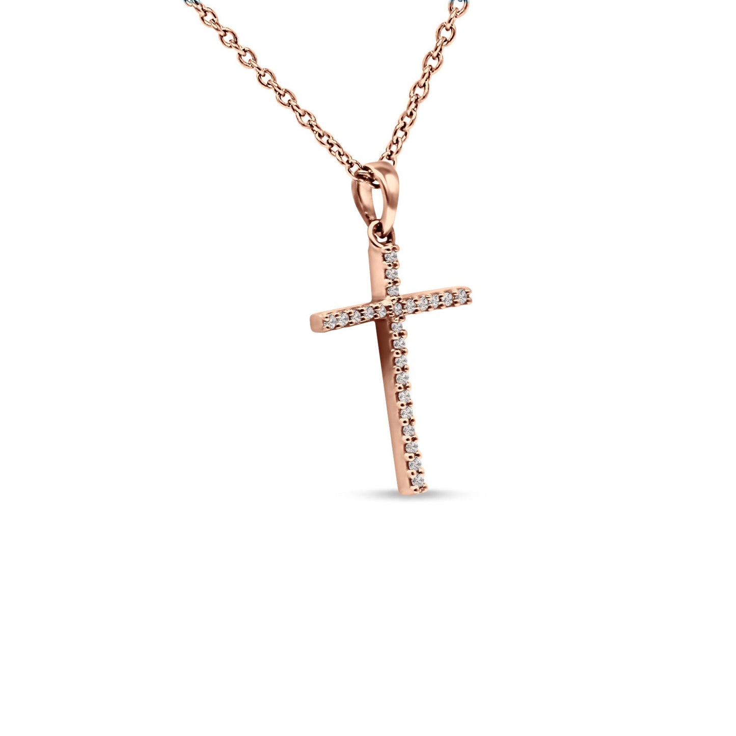 14K Rose Gold 0.05ct Diamond Cross Pendant Necklace 18" Long Wholesale