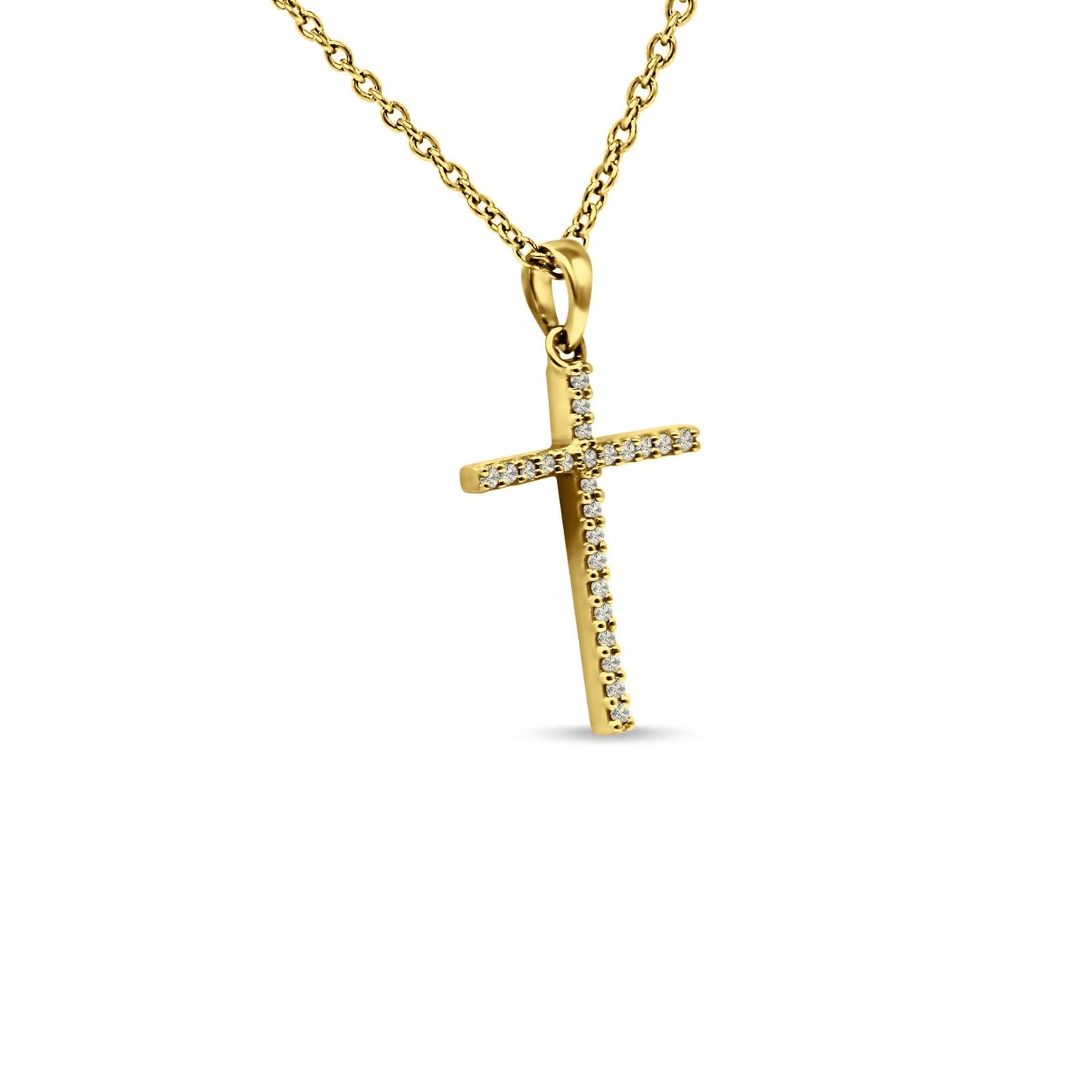 14K Yellow Gold 0.05ct Diamond Cross Pendant Necklace 18" Long Wholesale