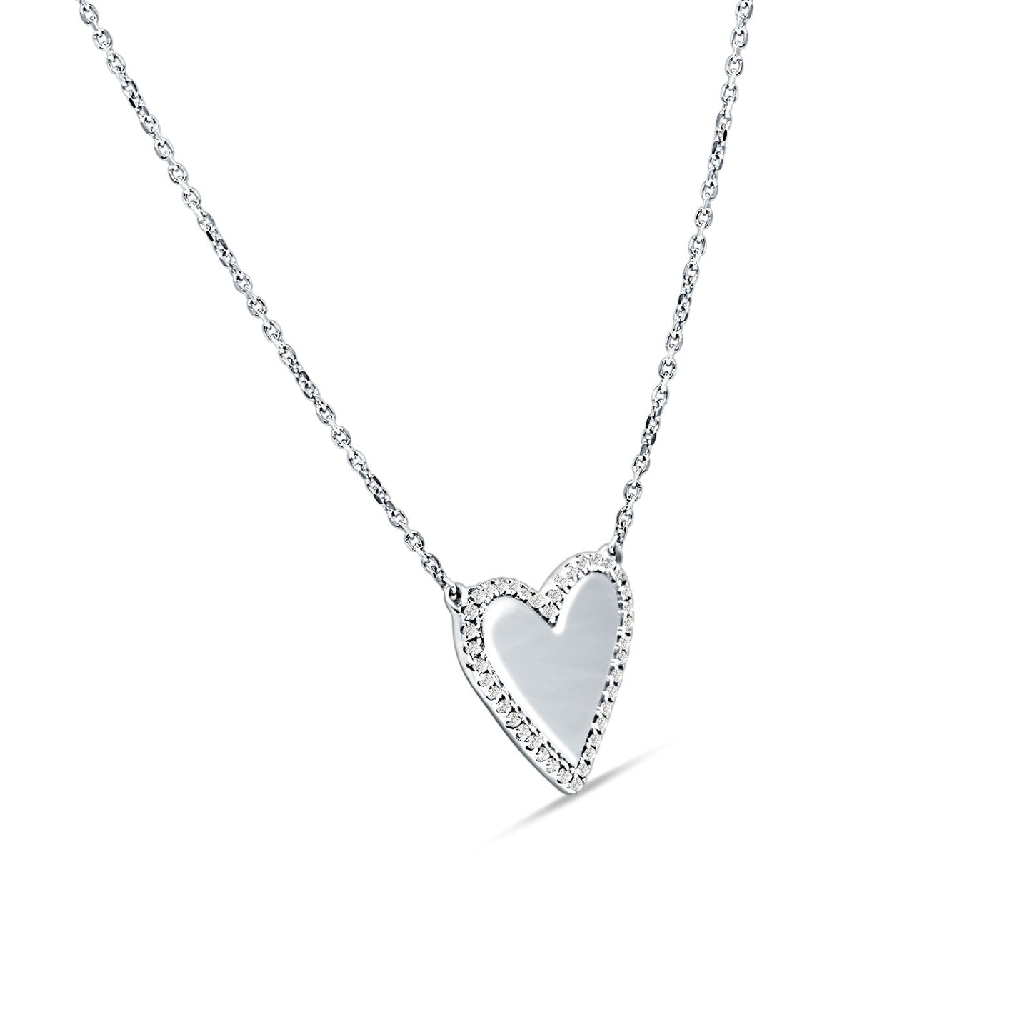 Heart Pendant Diamond Necklace 14K White Gold 0.07ct Wholesale