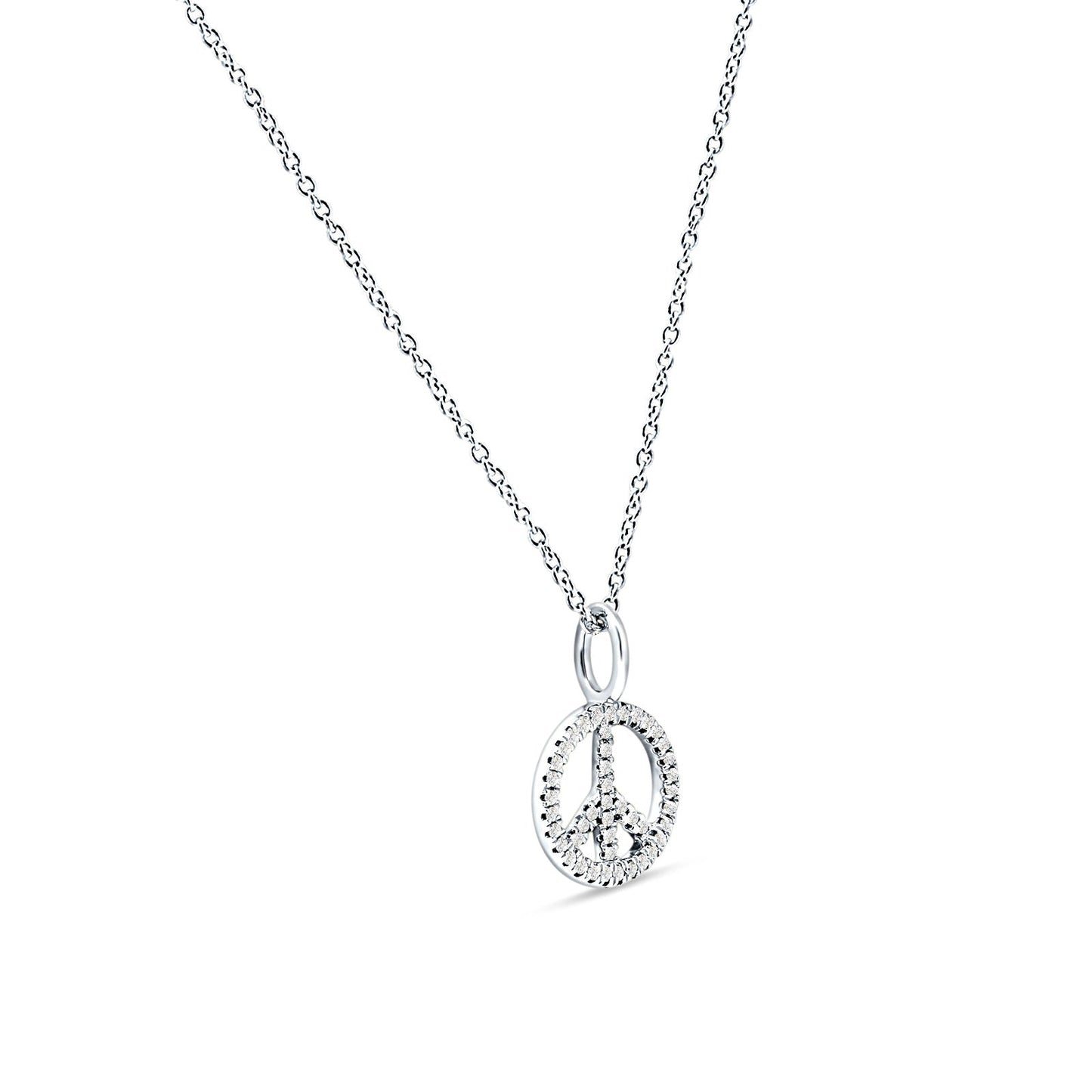 Peace Sign Necklace Diamond Pendant 14K White Gold 0.08ct Wholesale