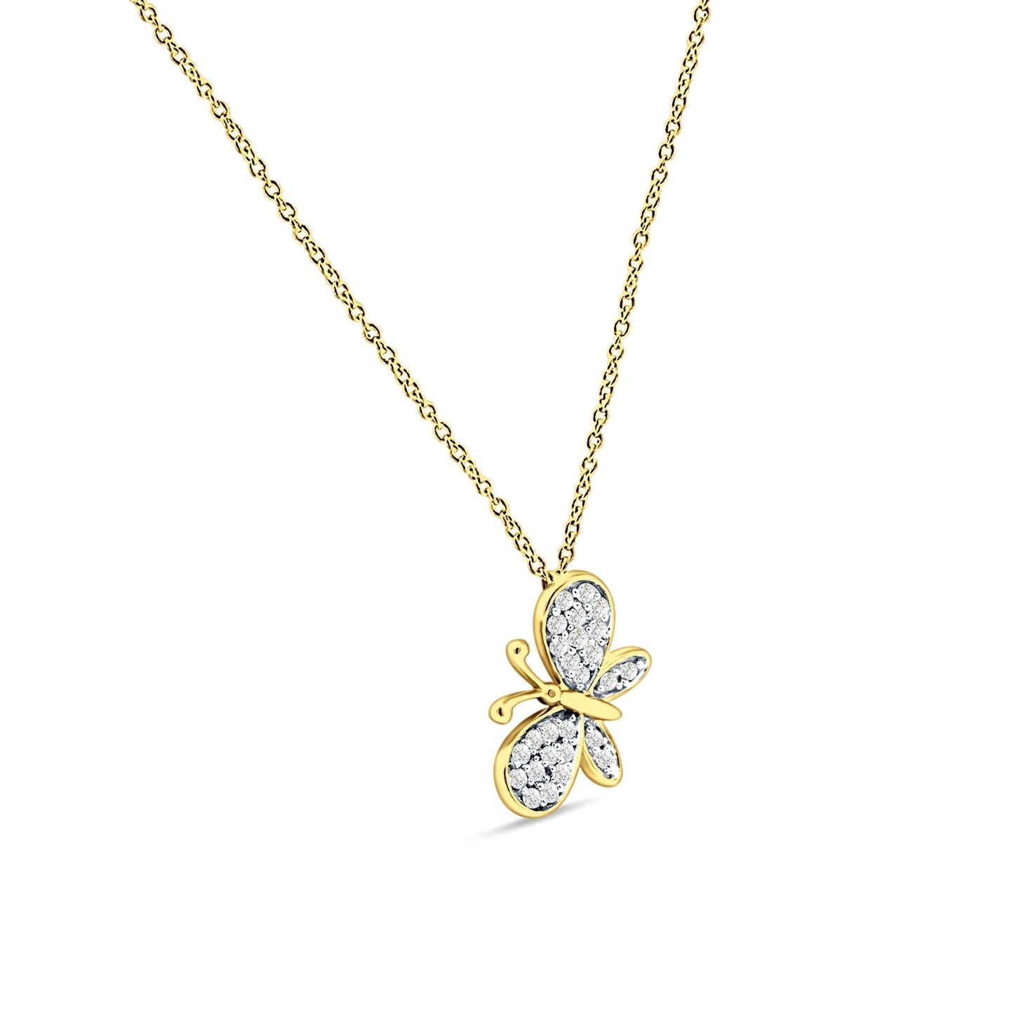 Butterfly Necklace Diamond Pendant 14K Yellow Gold 0.13ct Wholesale