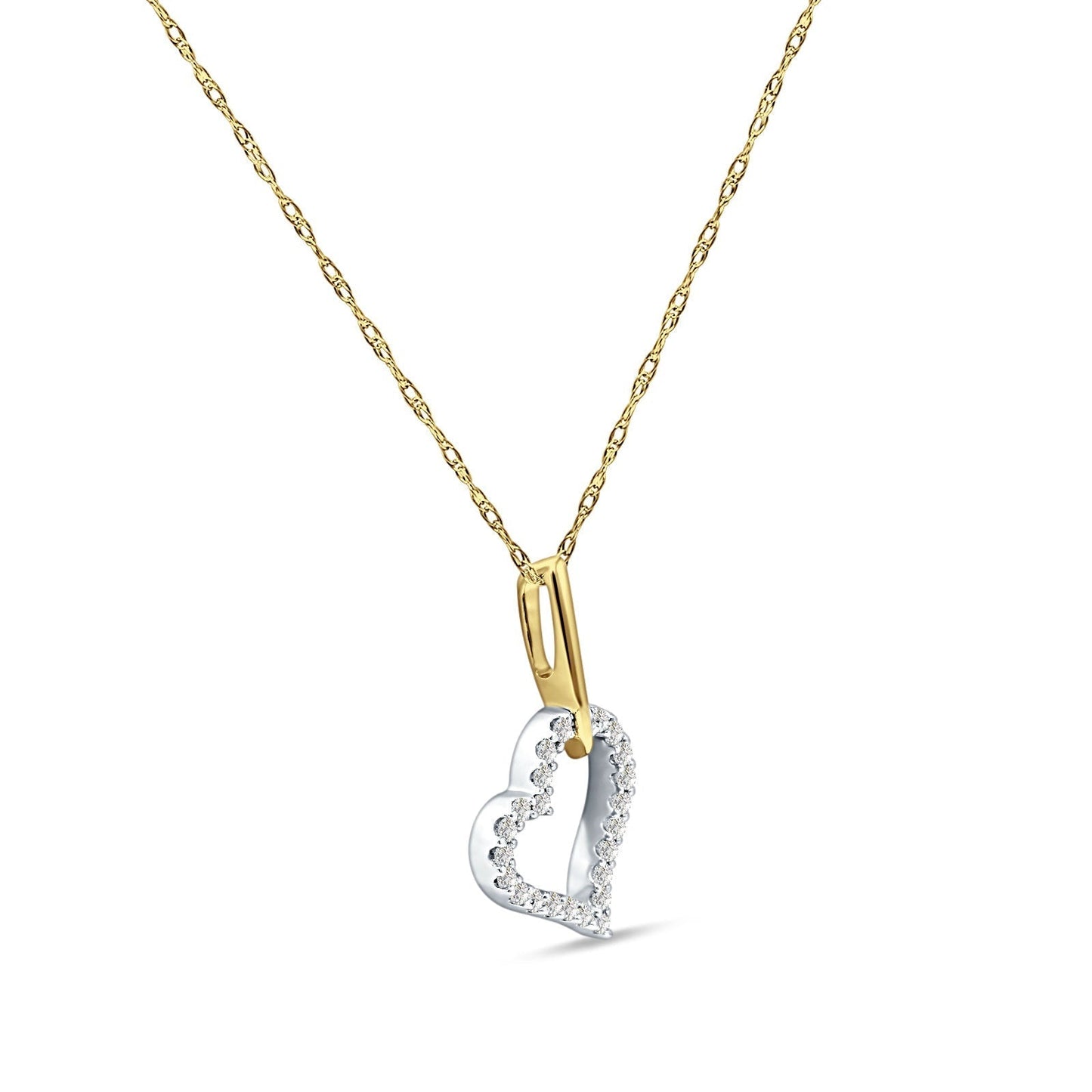 Diamond Heart Pendant Necklace 14K Two Tone Gold 0.10ct Wholesale