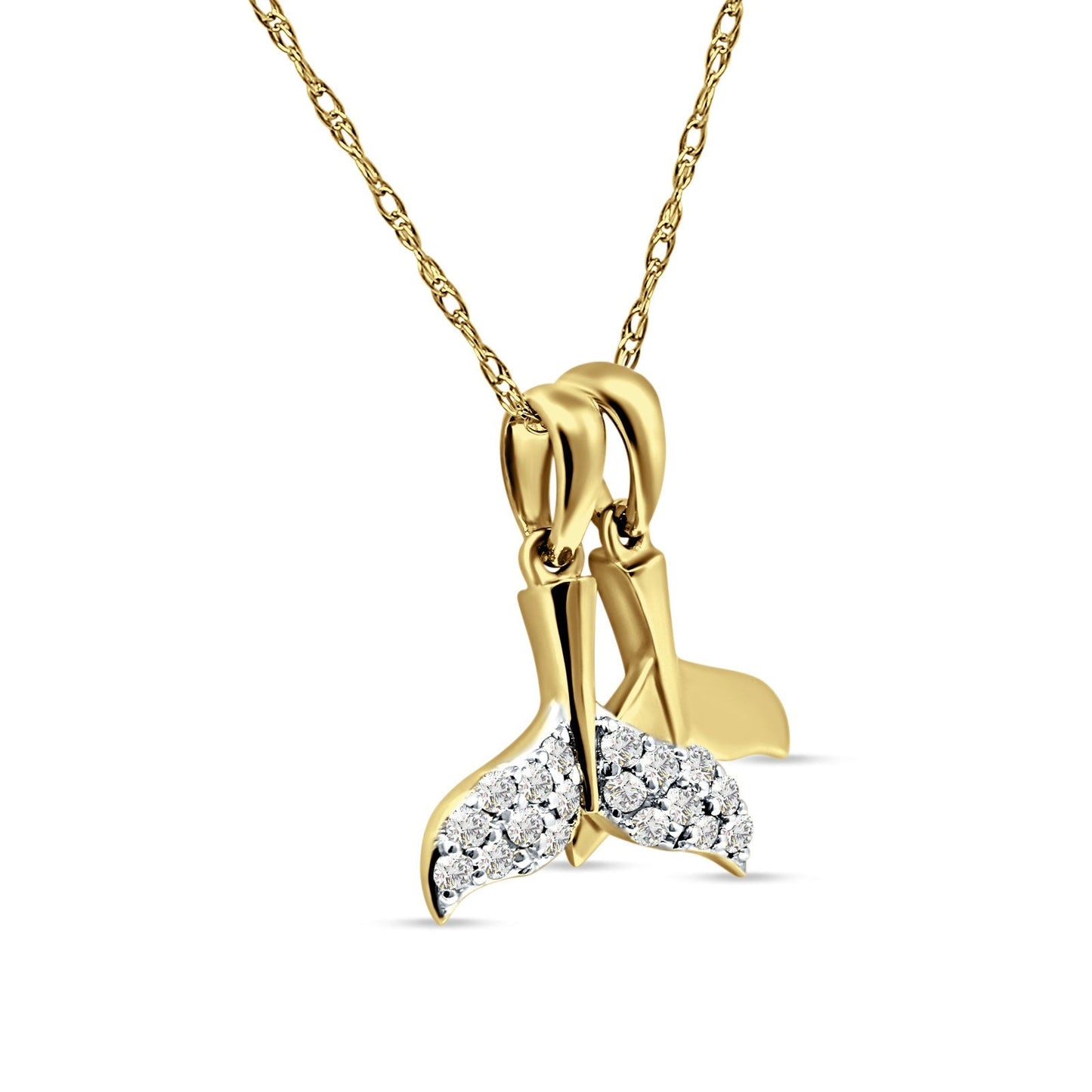 Whale Tail Necklace 14k Yellow Gold 0.15ct diamond 18 Inch Long Wholesale