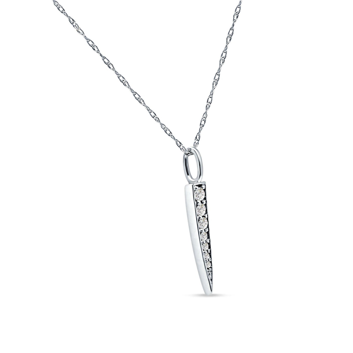 Dagger Necklace 14k White Gold 0.11ct Diamond 18 Inch Long Wholesale