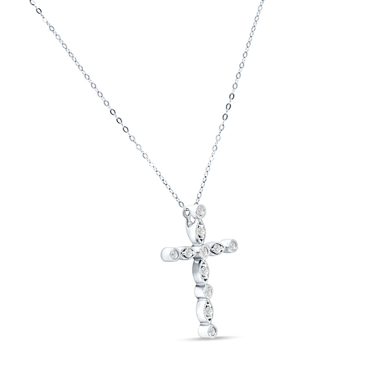 Diamond Cross Pendant Necklace 14K White Gold 0.26ct Wholesale