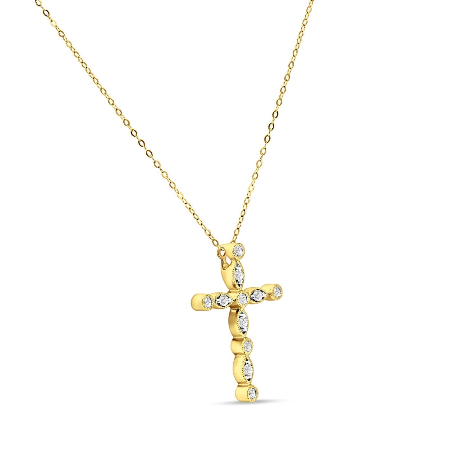 Diamond Cross Pendant Necklace 14K Yellow Gold 0.26ct Wholesale