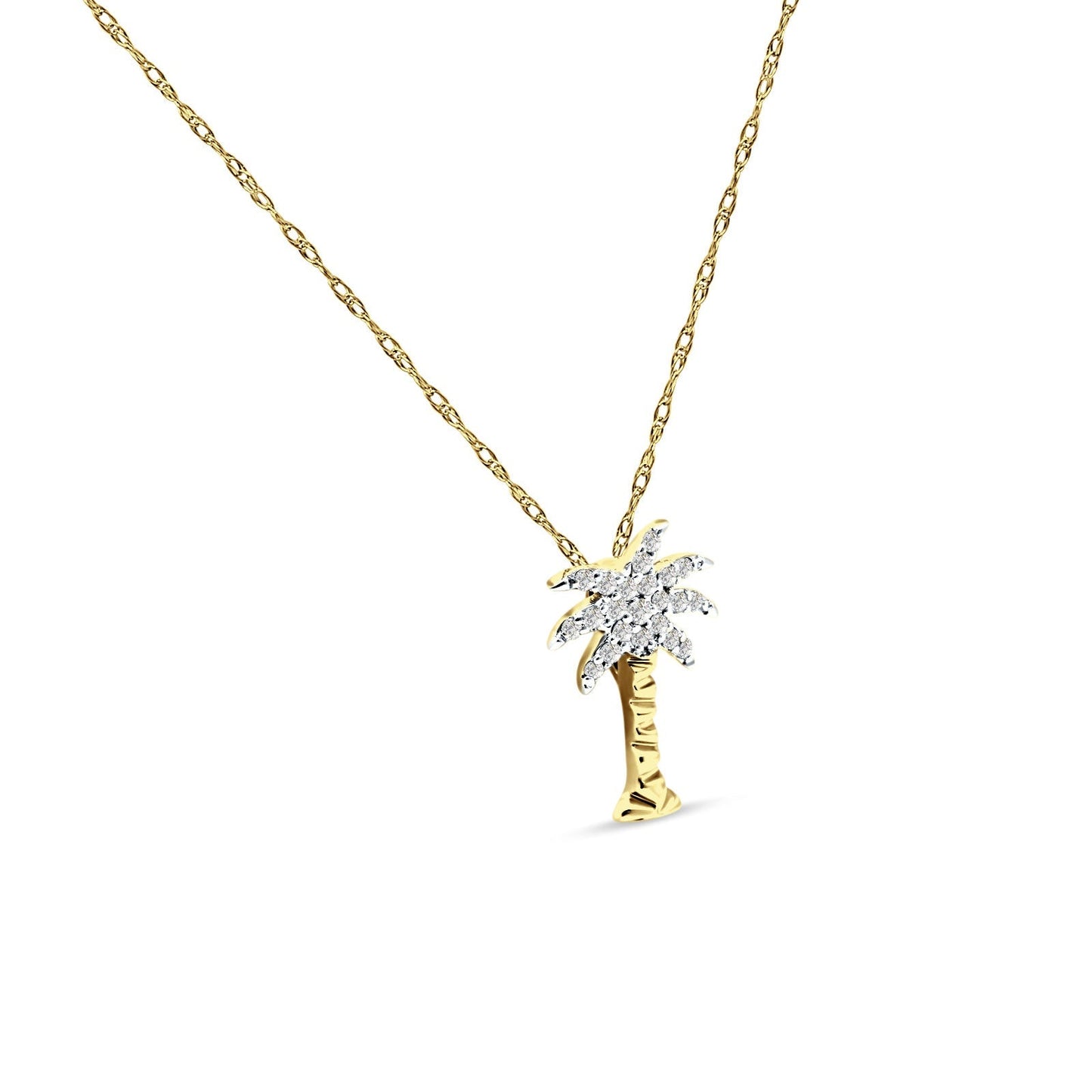 Diamond Palm Tree Necklace 14K Yellow Gold 0.11ct  Wholesale