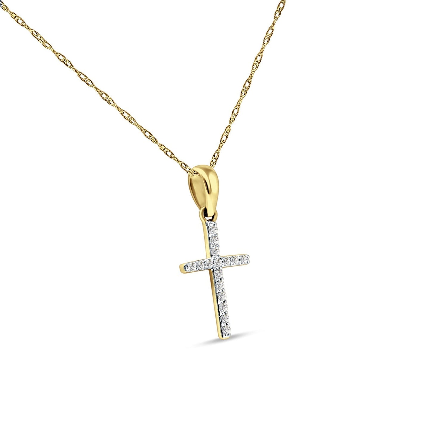 14K Yellow Gold 0.10ct Cross Diamond Pendant Chain Necklace 18" Long Wholesale