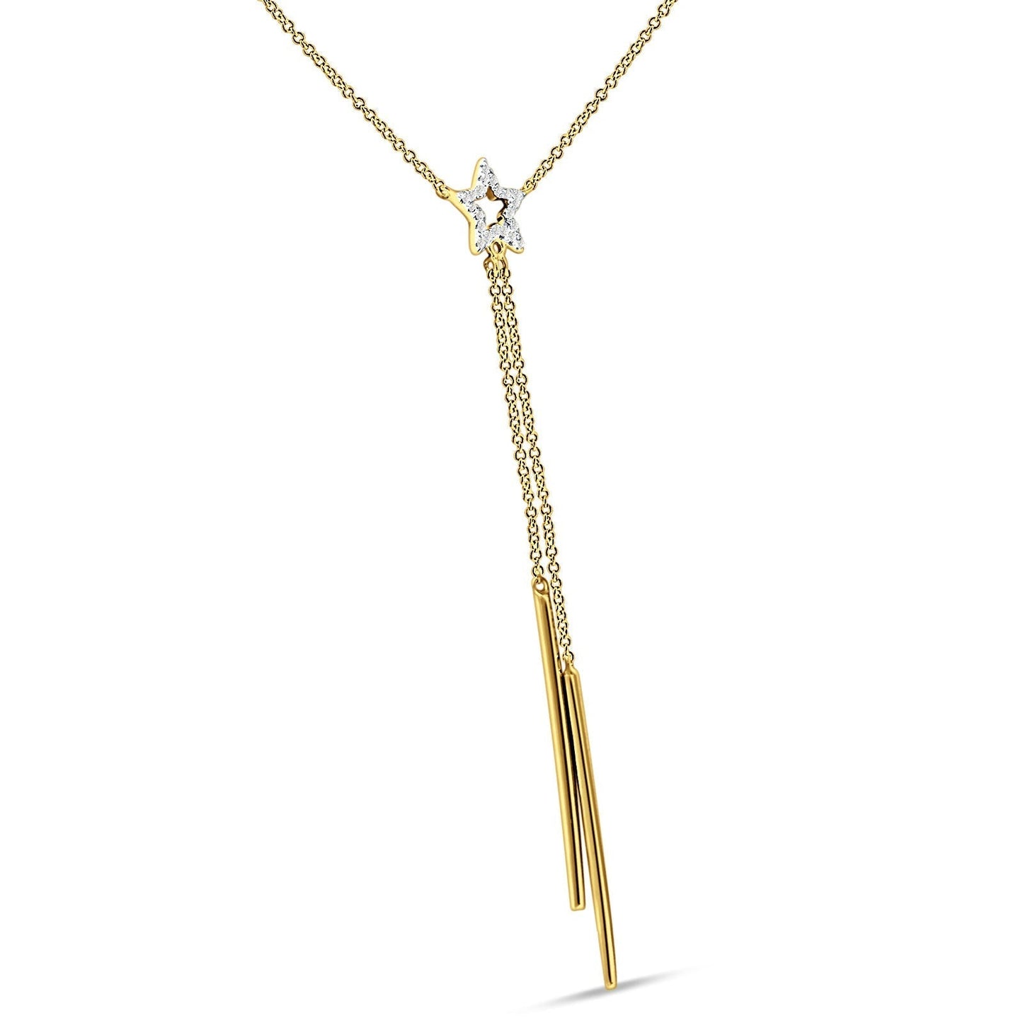 Dangling Diamond Line Star Necklace 14K Yellow Gold 0.05ct Wholesale