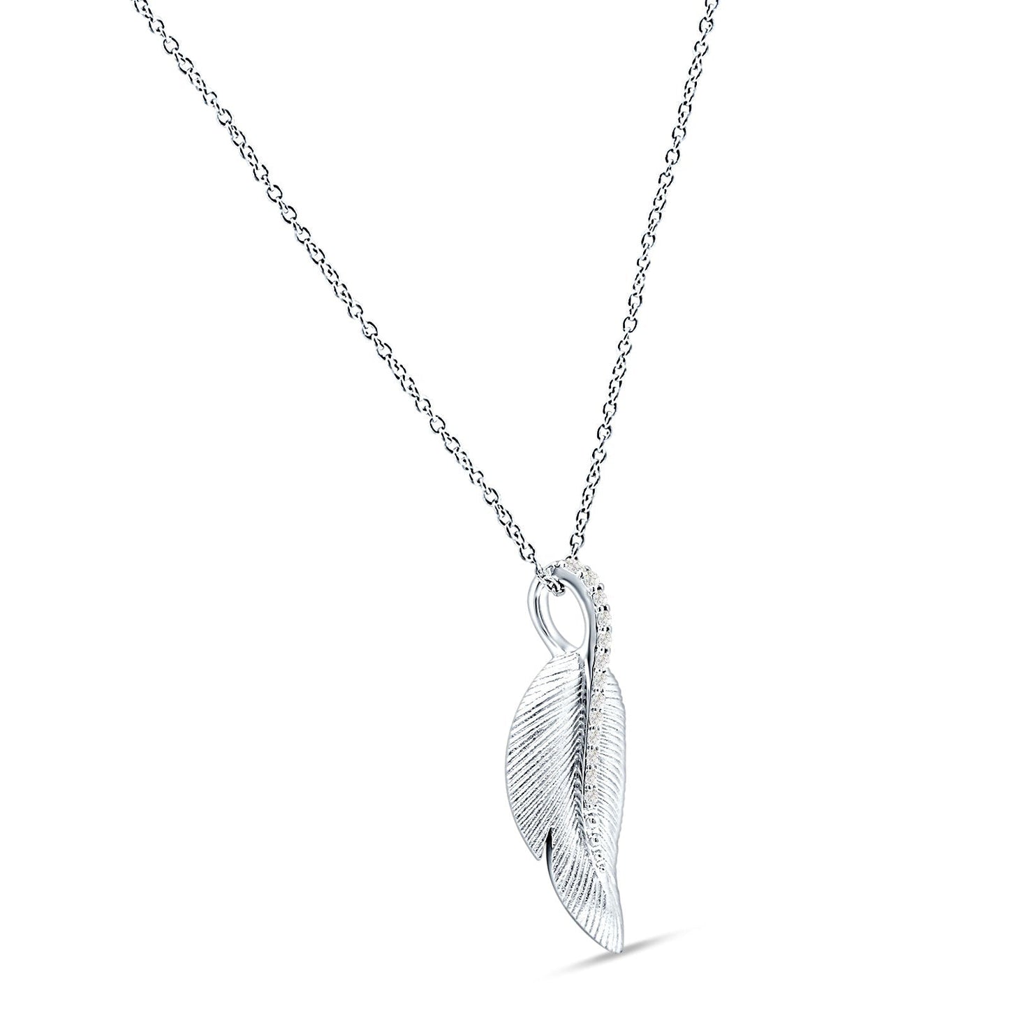 Leaf Necklace Diamond Pendant 14K White Gold 0.06ct Wholesale