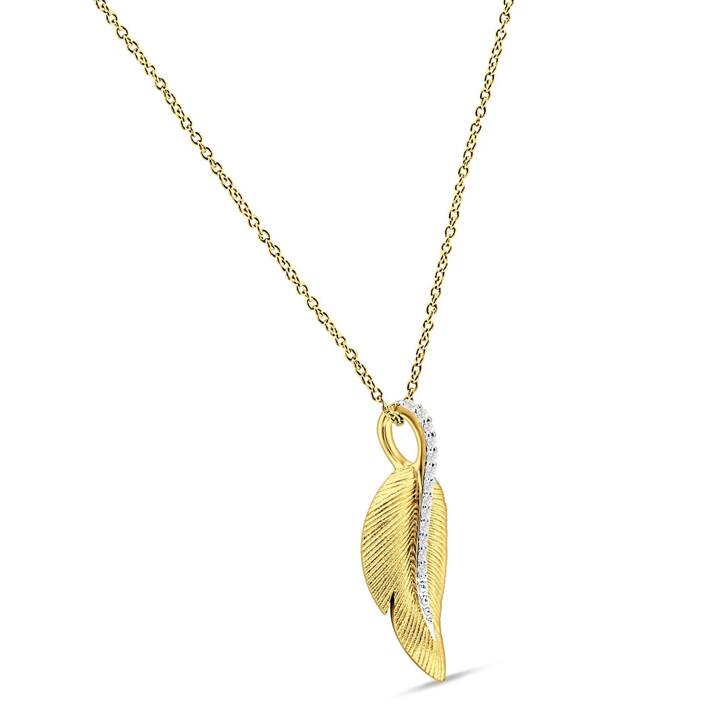 Leaf Necklace Diamond Pendant 14K Yellow Gold 0.06ct Wholesale