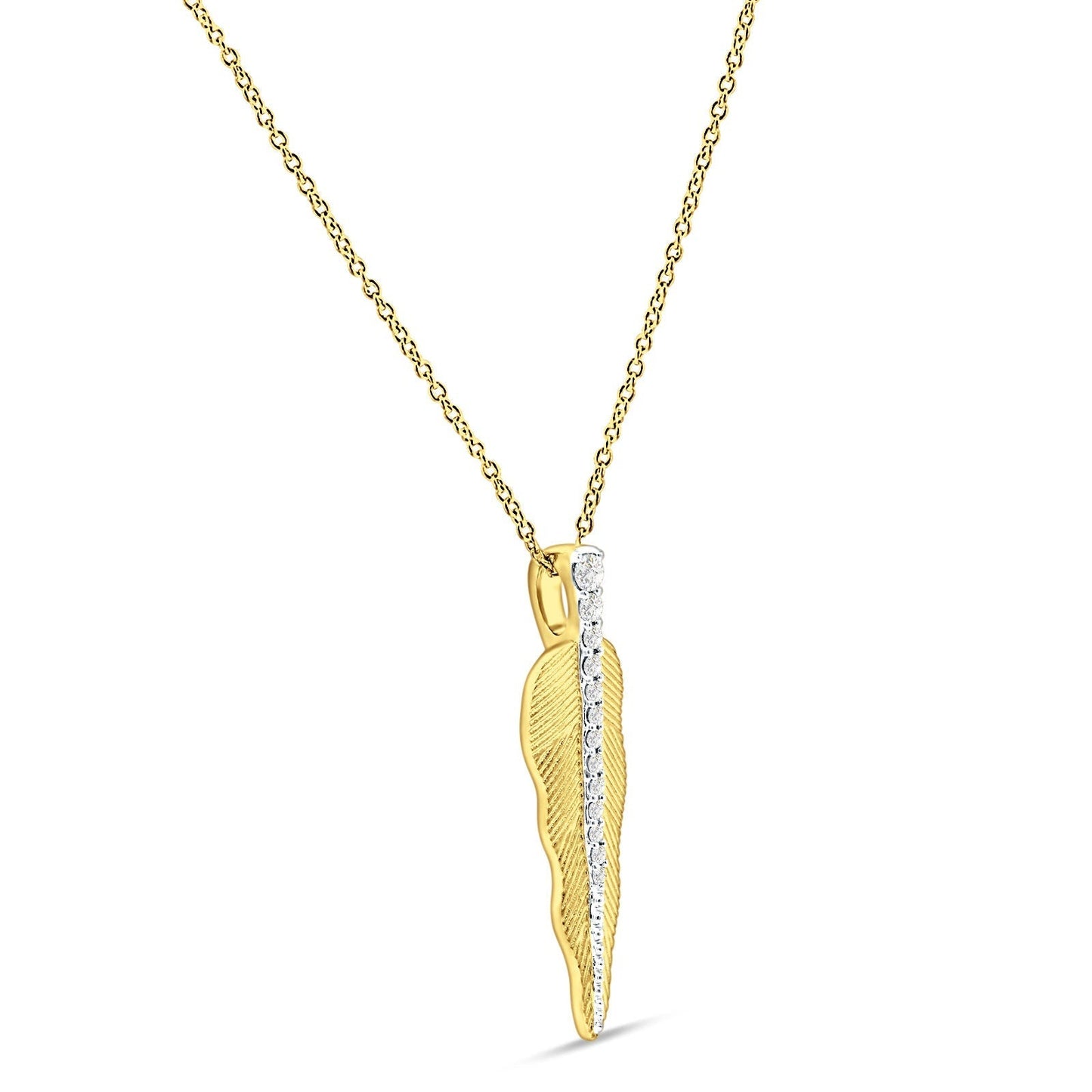 Diamond Pendant Leaf Necklace 14K Yellow Gold 0.13ct Wholesale