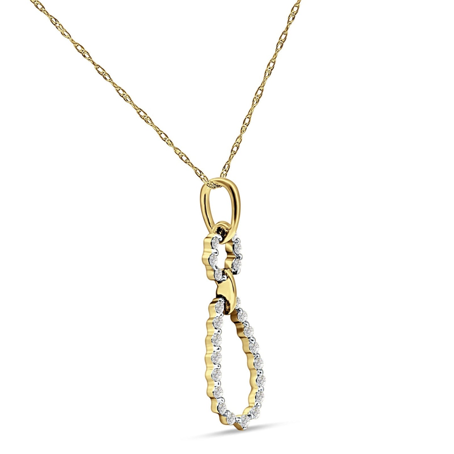 14K Yellow Gold 0.19ct Pear Teardrop Dangling Diamond Pendant Chain Necklace 18" Long Wholesale