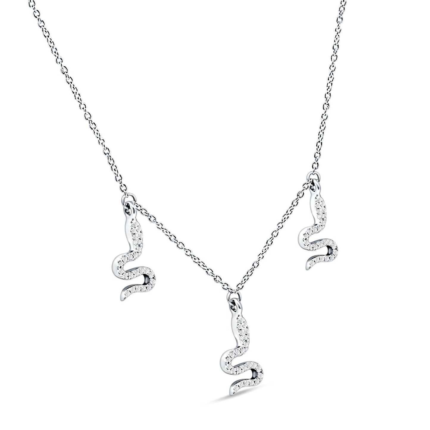 Dangling Diamond Snake Necklace 14K White Gold 0.13ct Wholesale