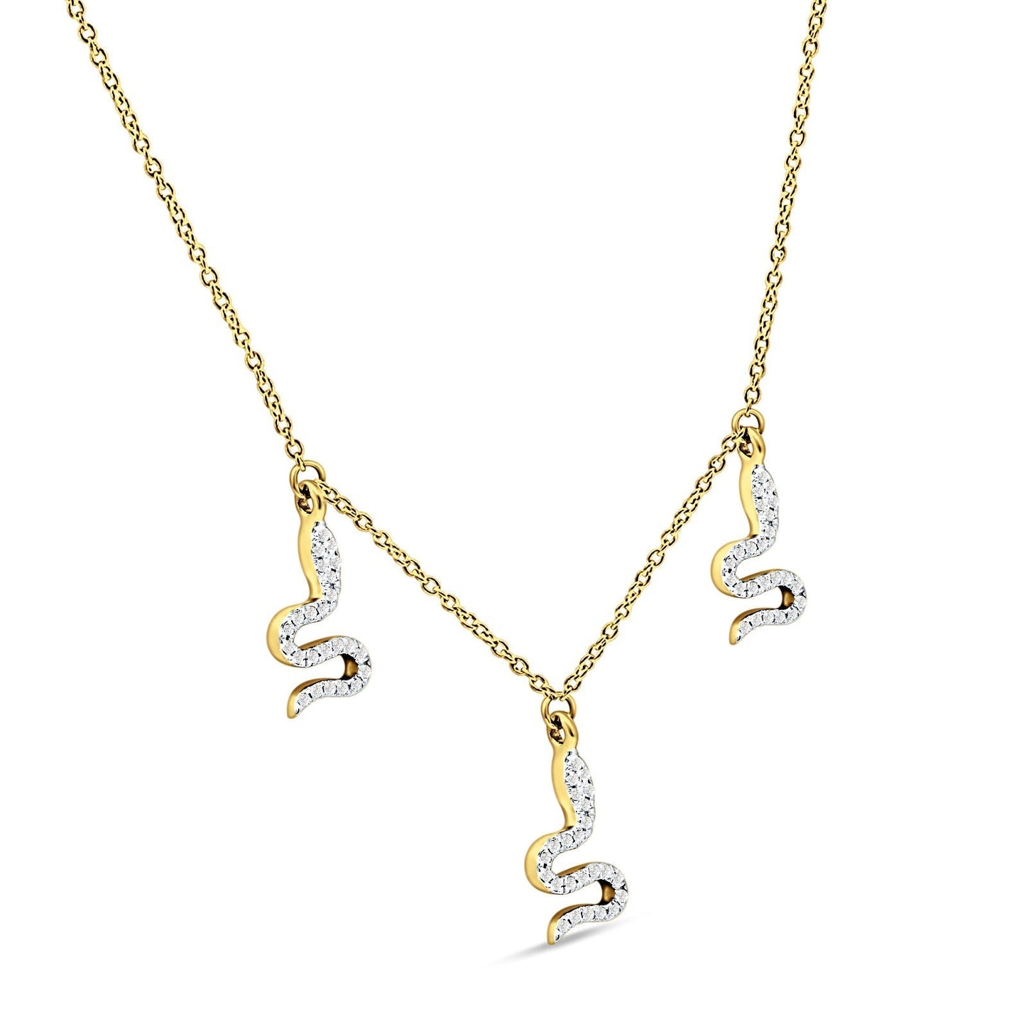 Dangling Diamond Snake Necklace 14K Yellow Gold 0.13ct Wholesale