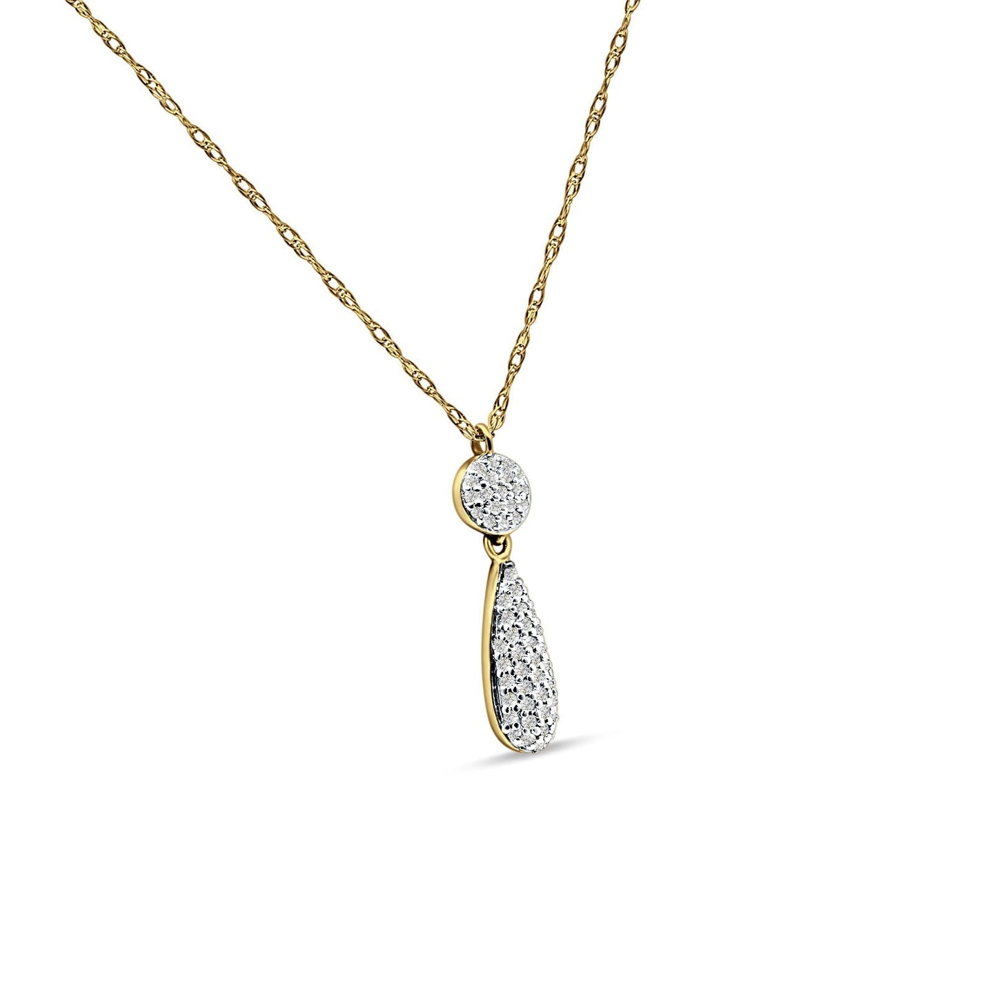 Diamond Teardrop Cluster Necklace 14K Yellow Gold 0.10ct Wholesale