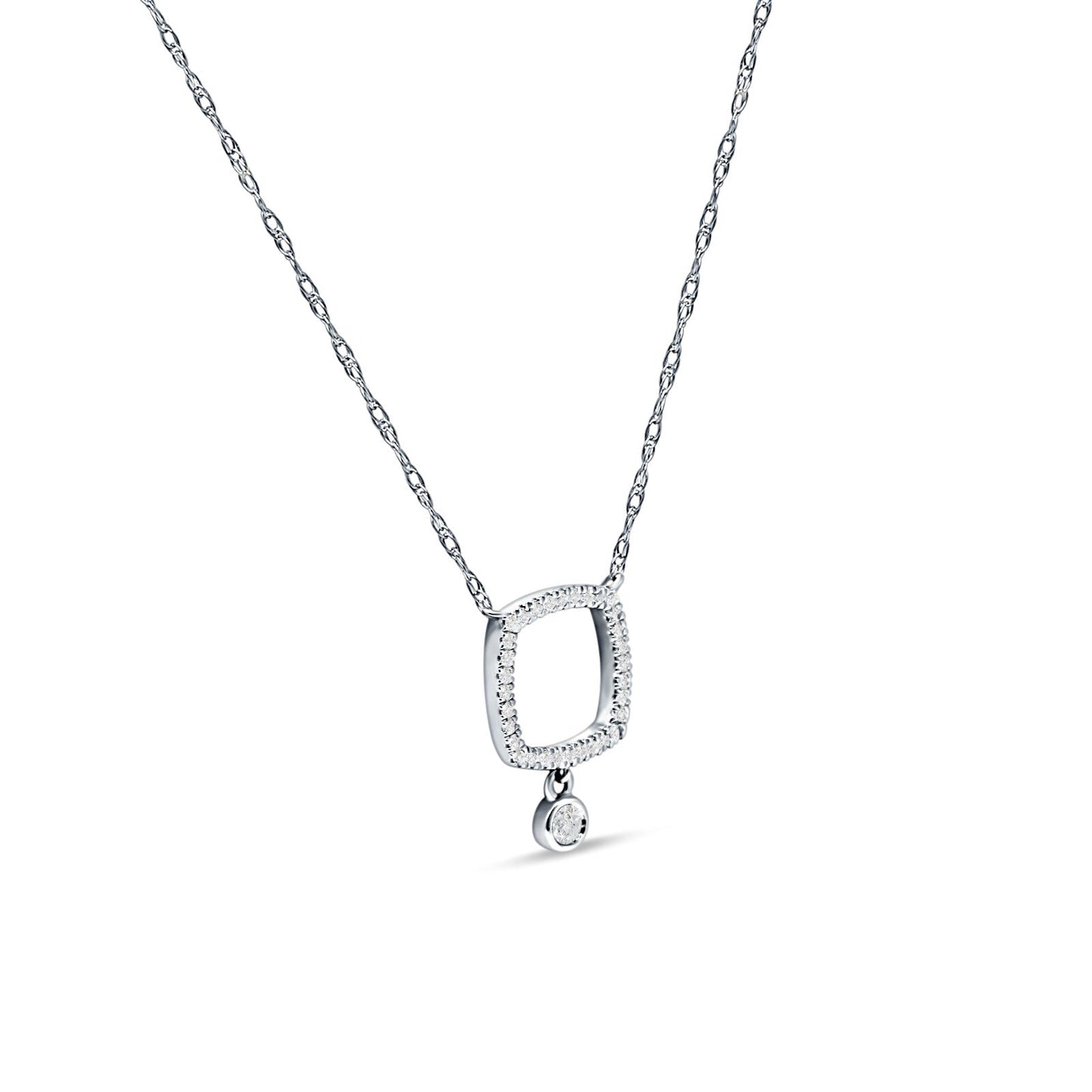 Dangling Diamond Cushion Cut Necklace 14K White Gold 0.09ct Wholesale