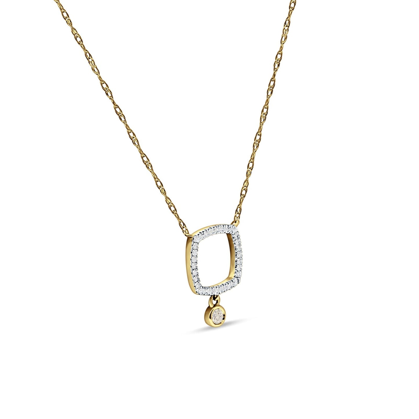 Dangling Diamond Cushion Cut Necklace 14K Yellow Gold 0.09ct Wholesale