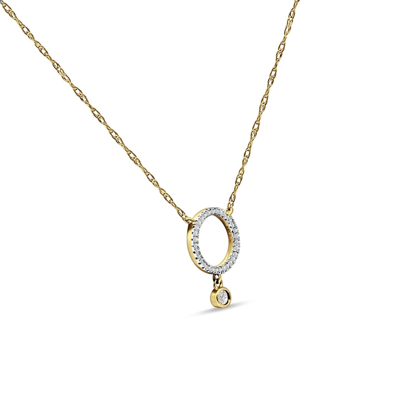 Dangling Diamond Open Circle Necklace 14K Yellow Gold 0.09ct Wholesale