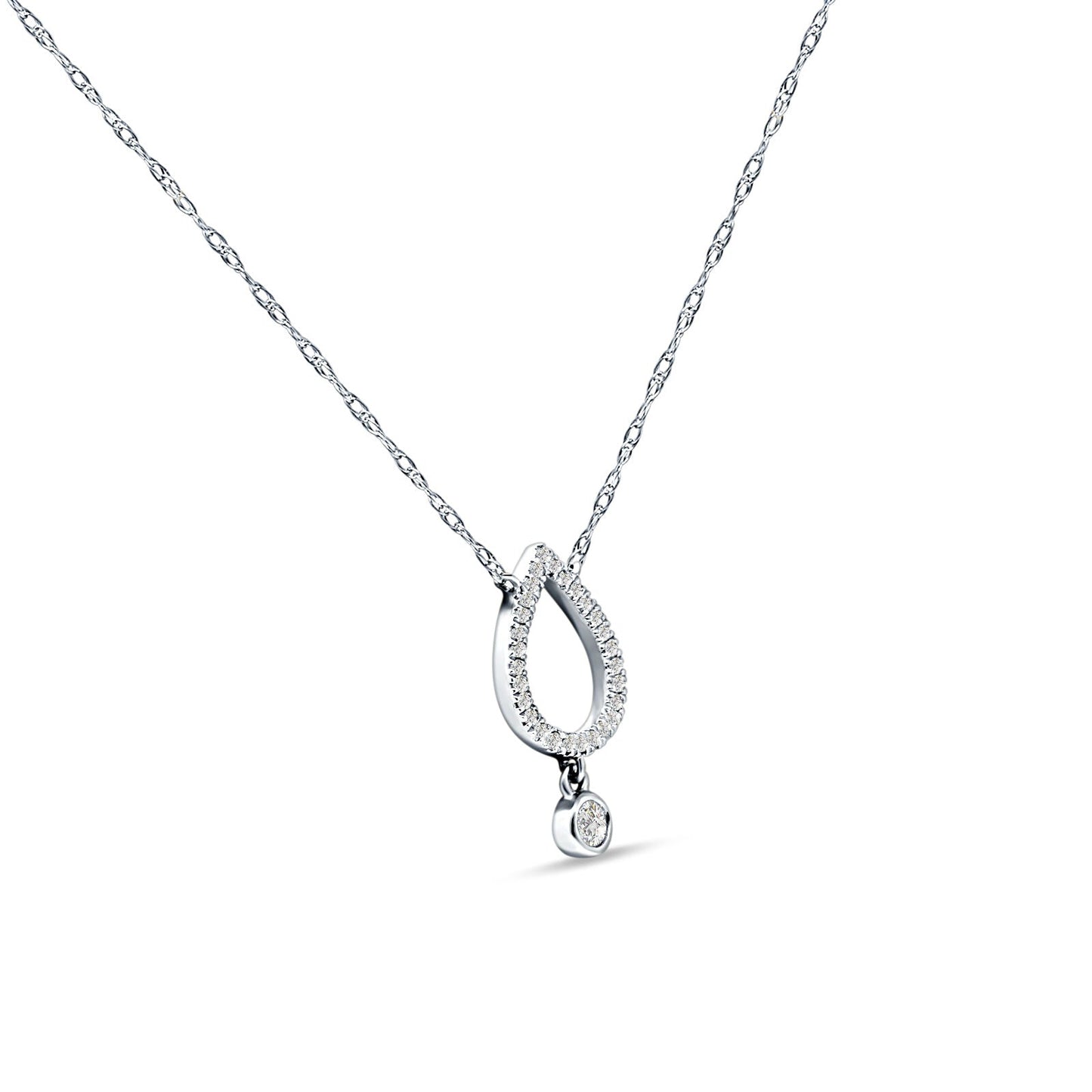 Dangling Diamond Pear Teardrop Necklace 14K White Gold 0.09ct Wholesale