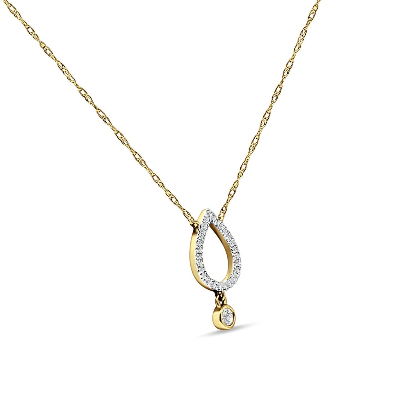 Dangling Diamond Pear Teardrop Necklace 14K Yellow Gold 0.09ct Wholesale