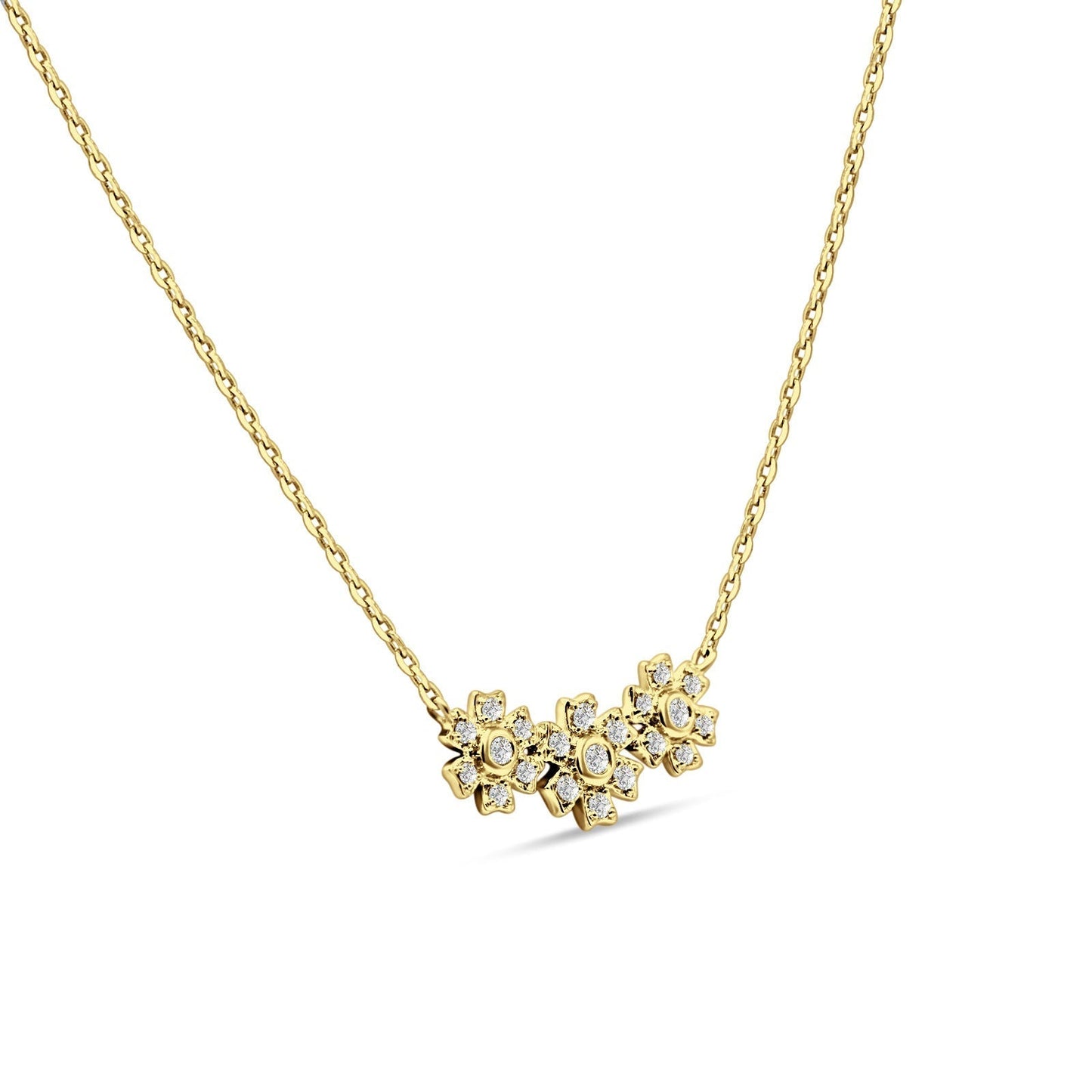 Diamond Pendant Flower Necklace 14K Yellow Gold 0.14ct Wholesale