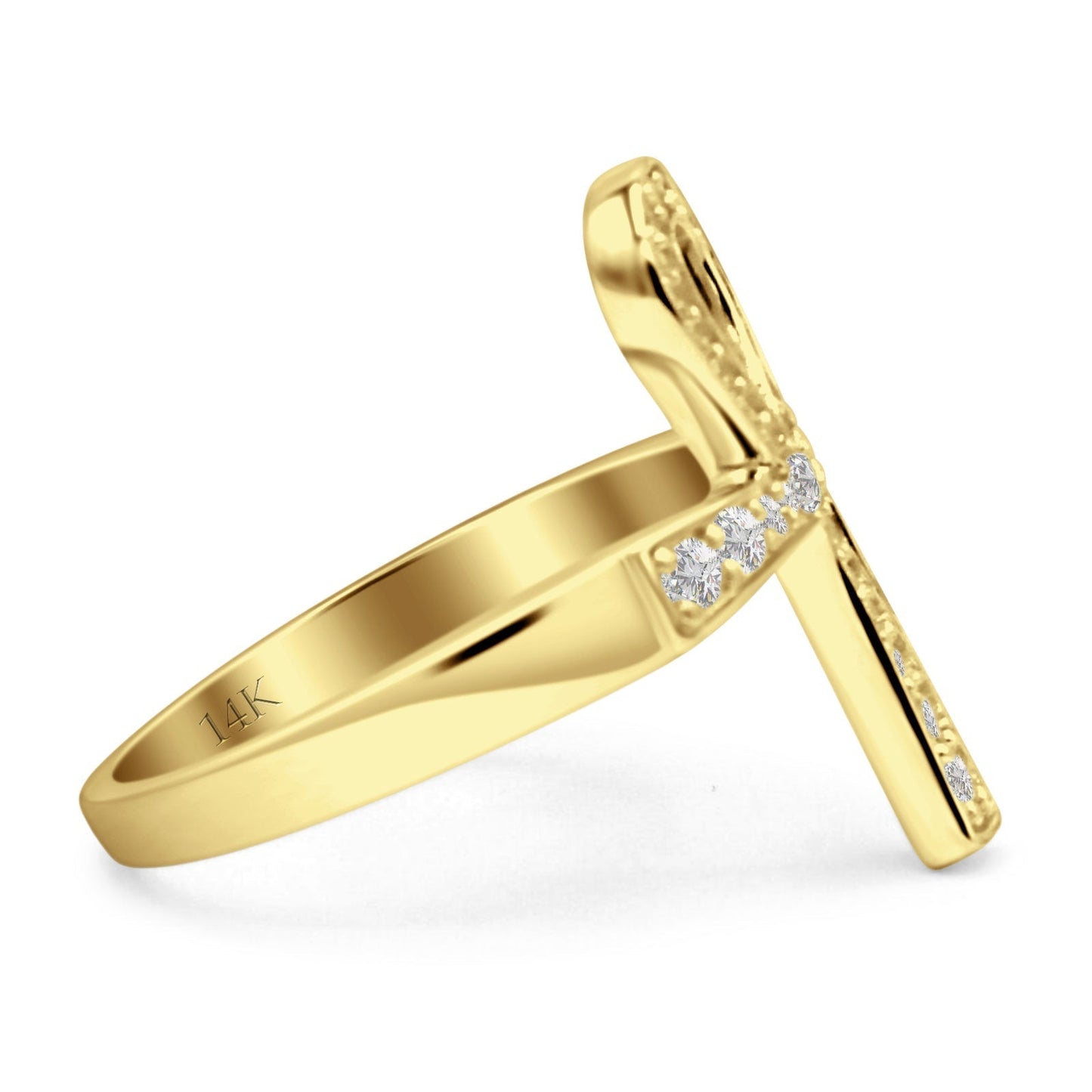 Ankh Cross Eternity Round Natural Diamond Ring 14K Yellow Gold Wholesale