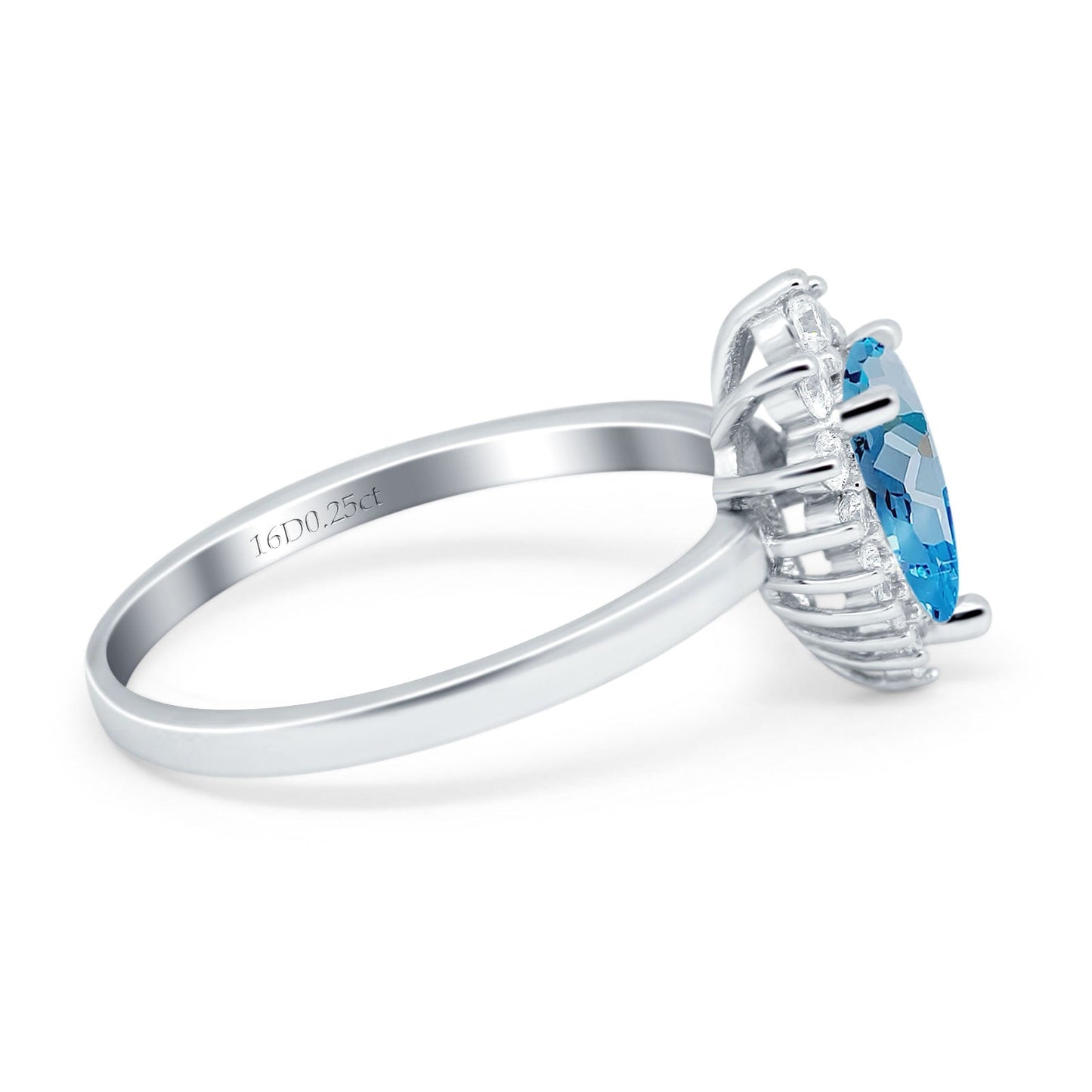 Bague de fiançailles en or blanc 14 carats avec topaze bleue naturelle en forme de poire de 9 mm x 7 mm et 2,00 ct en forme de larme, taille 6,5