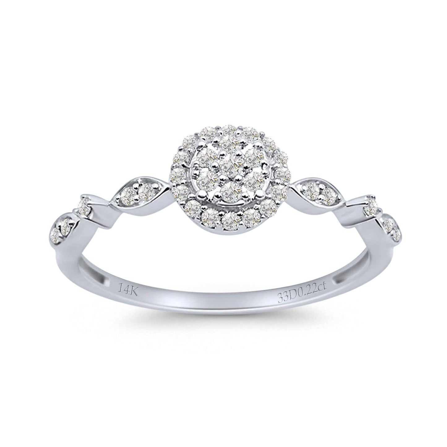 Round 7mm Cluster Halo Natural Diamond Ring Marquise Band 14K White Gold Wholesale